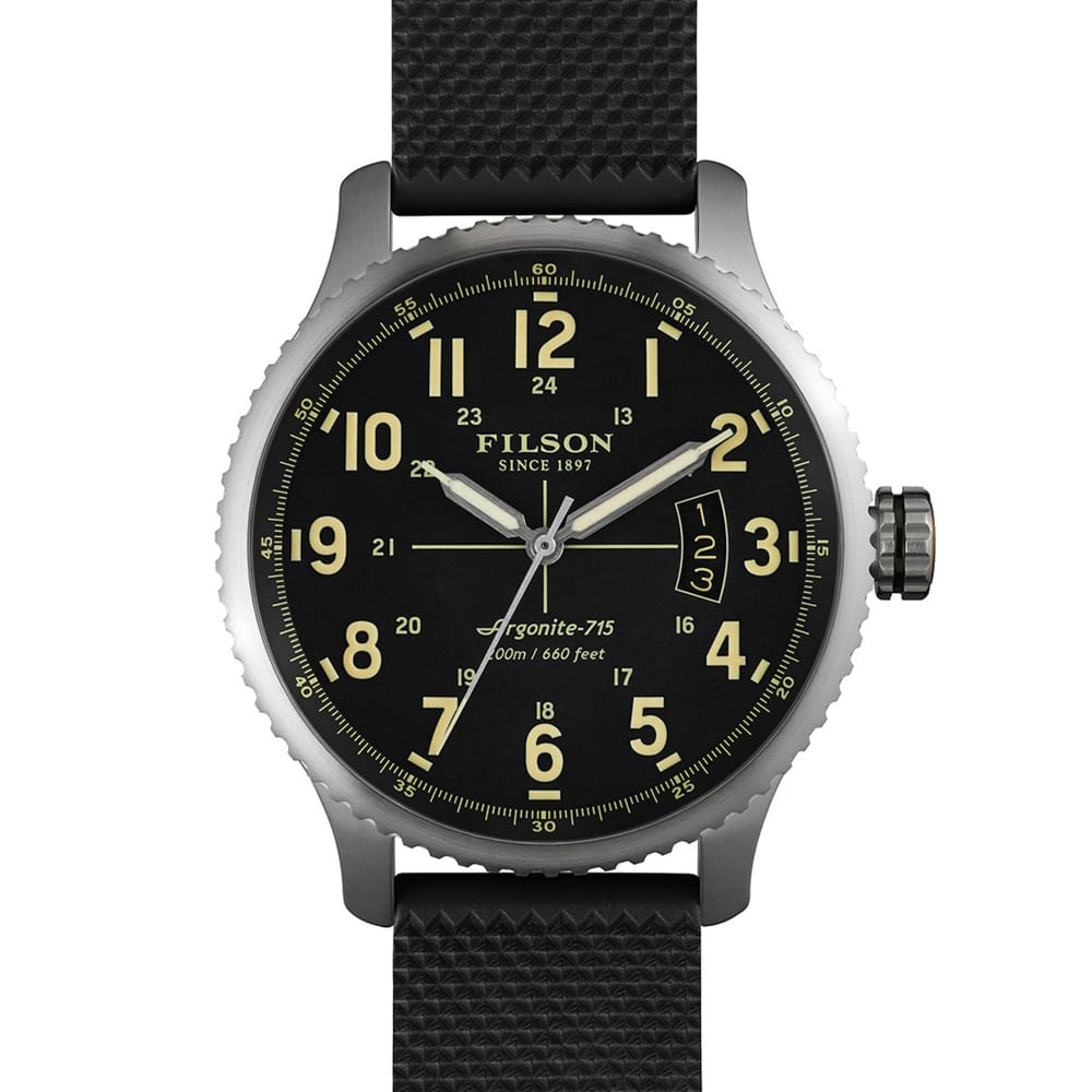 filson black chronograph watch