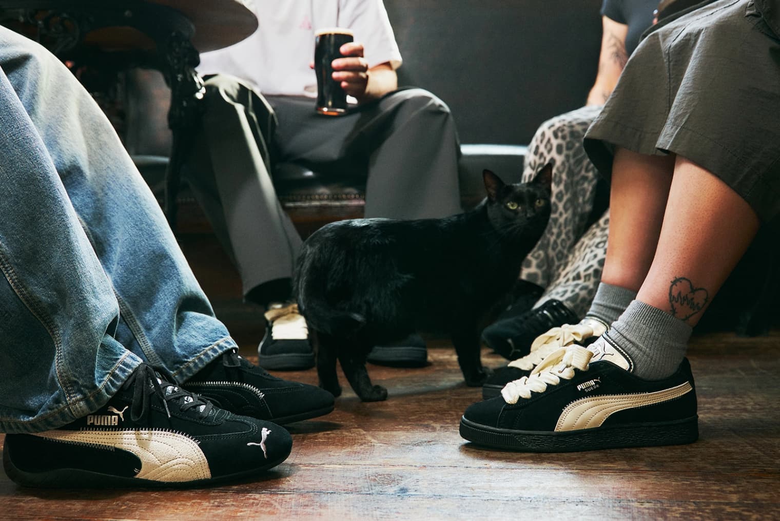 End Puma suede and speedcat sneaker, black and white.
