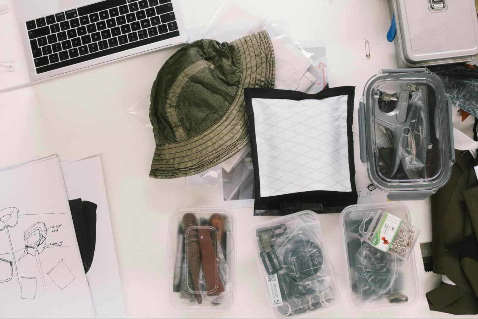 CP Company accessories being adjusted at the workshop