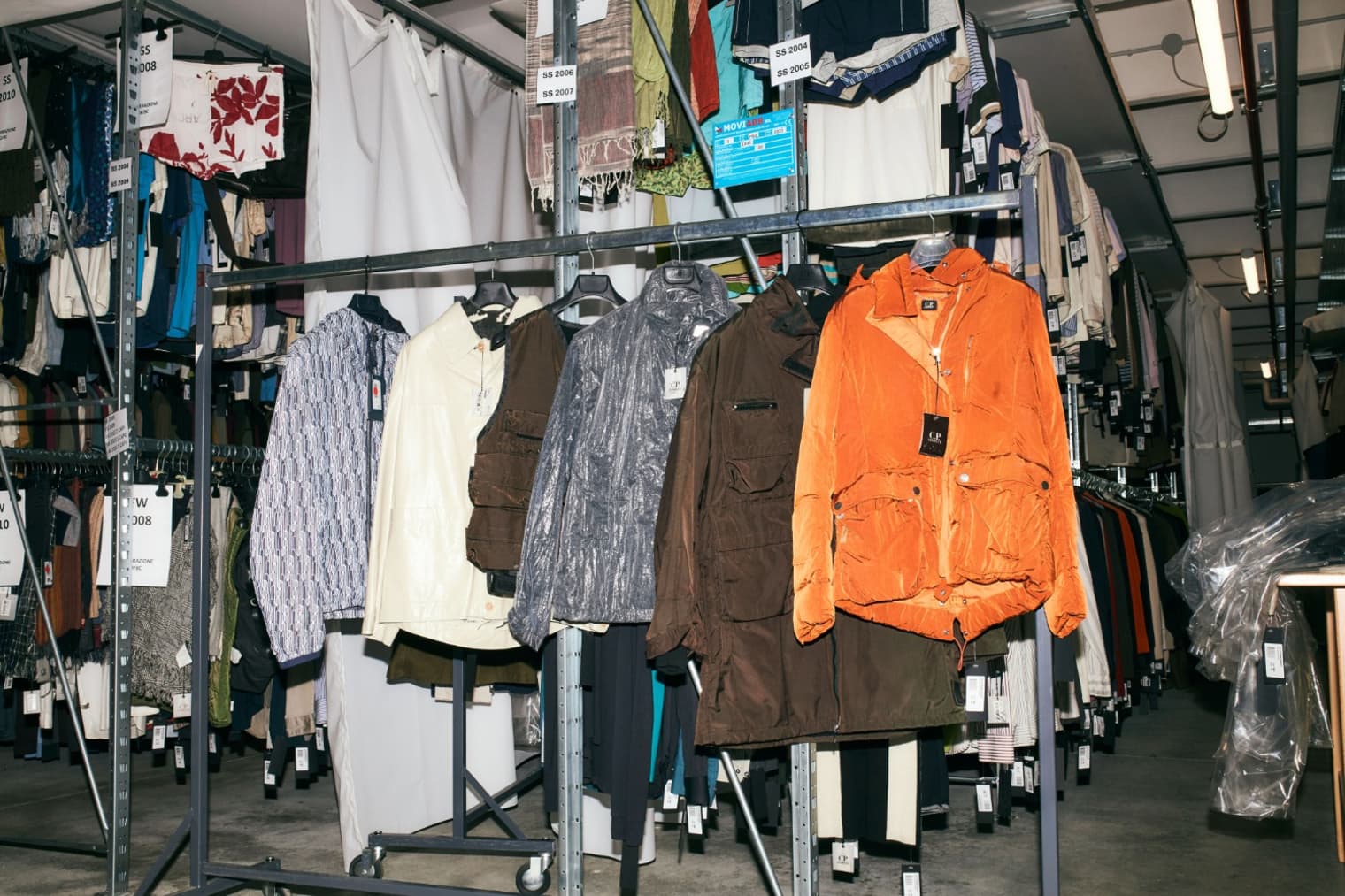 Archive CP Company jackets in a storage facility