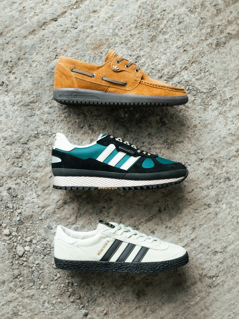 The adidas SPZL x END. Lytham, New York II Outdoor, and Munchen II Shoes