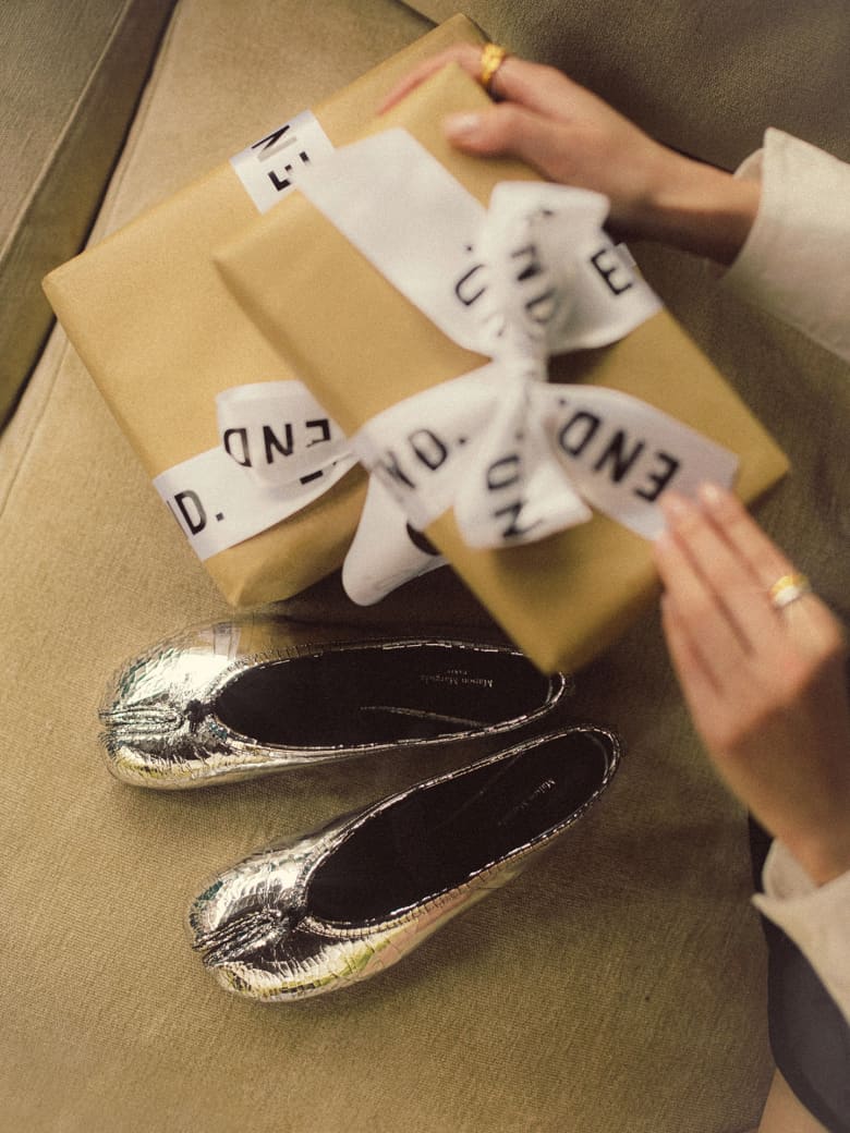 Maison Margiela Metallic Crackle Tabi Ballet Shoe.