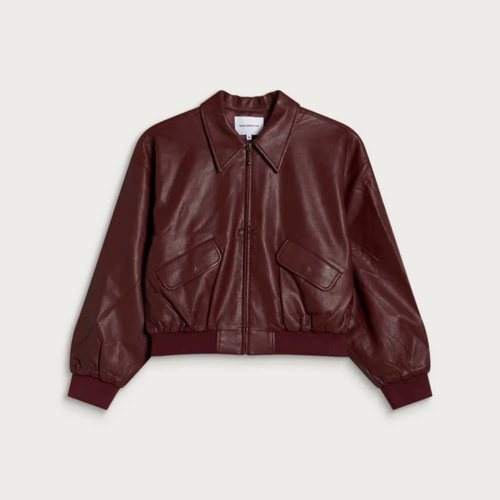 Good American Leather Cropped Bomber Jacket