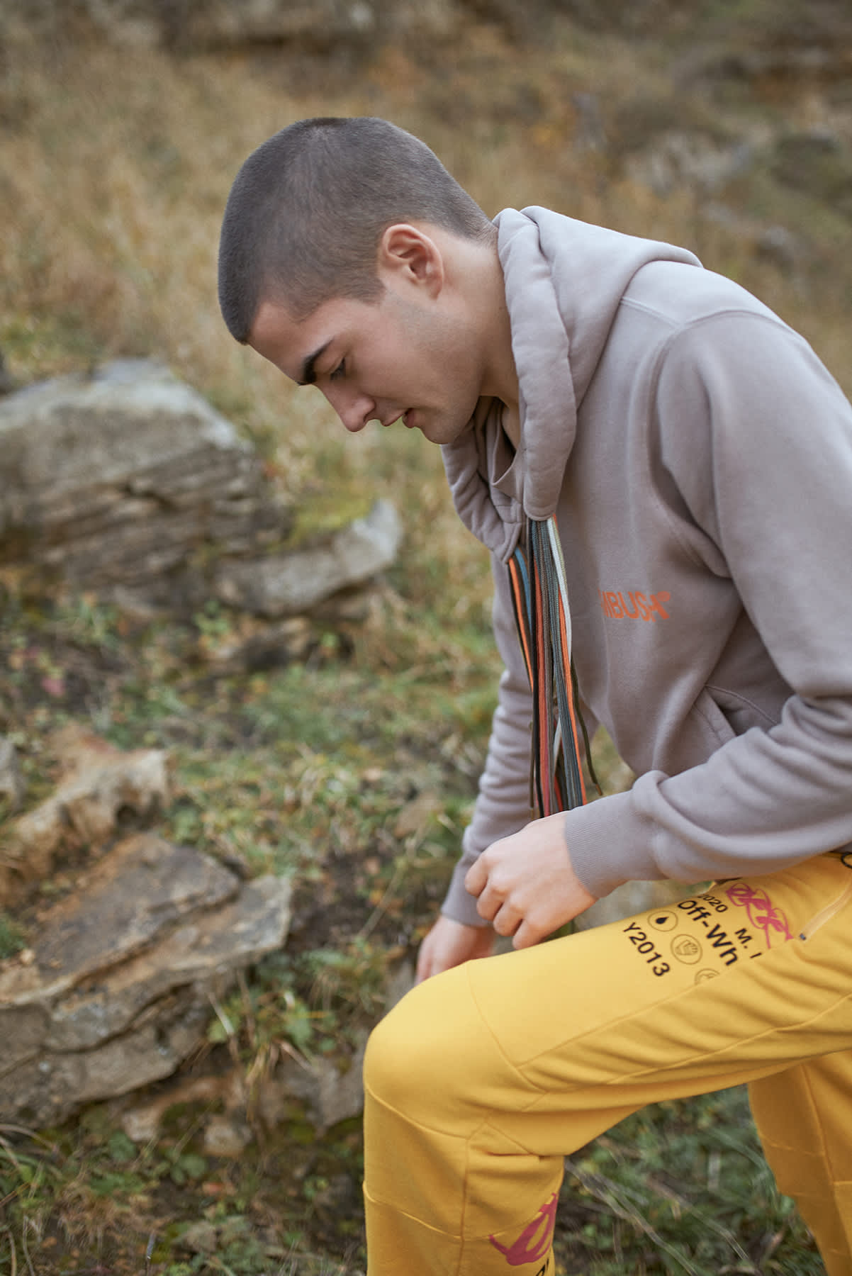 AW19 Required Item: Artisan Sweats - Model wears Ambush Multi Cord Hoody for END. 