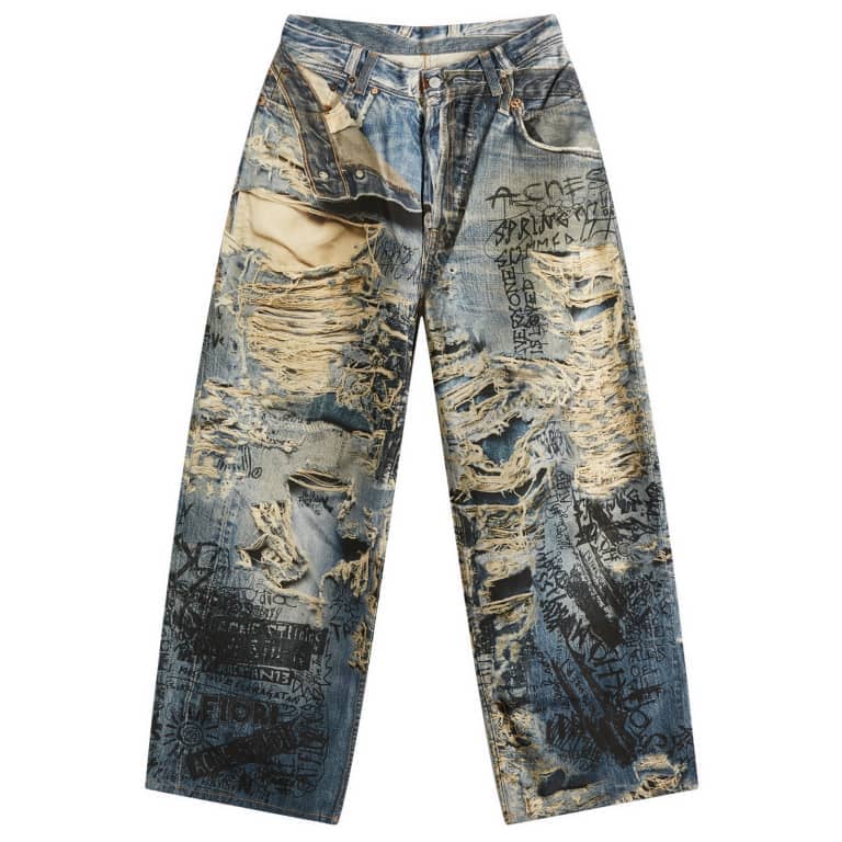 Acne Studios Trompe L'Oeil "Torn Scribble" Print Baggy Jeans