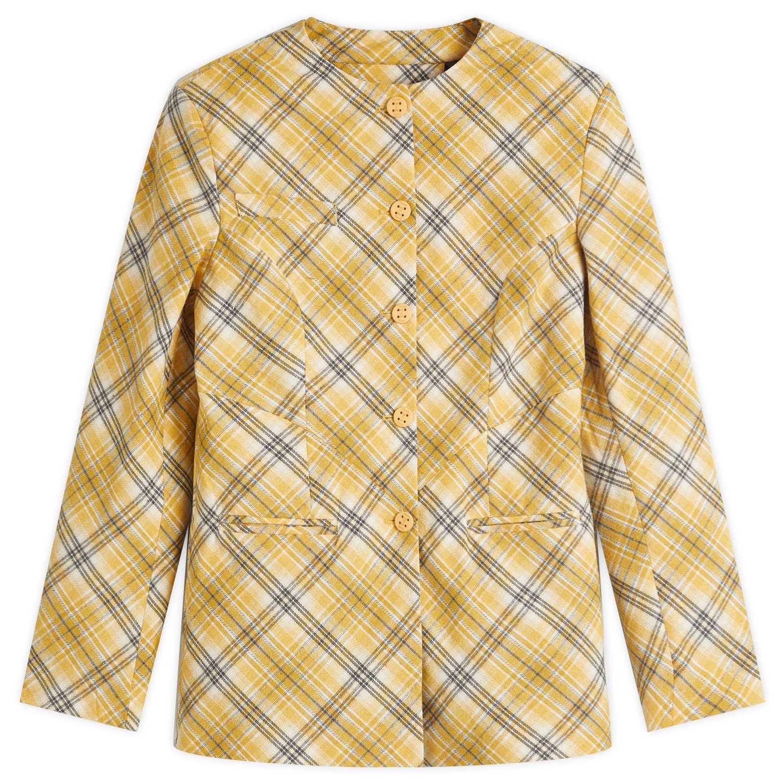 House Of Sunny Check Collarless Blazer Jacket