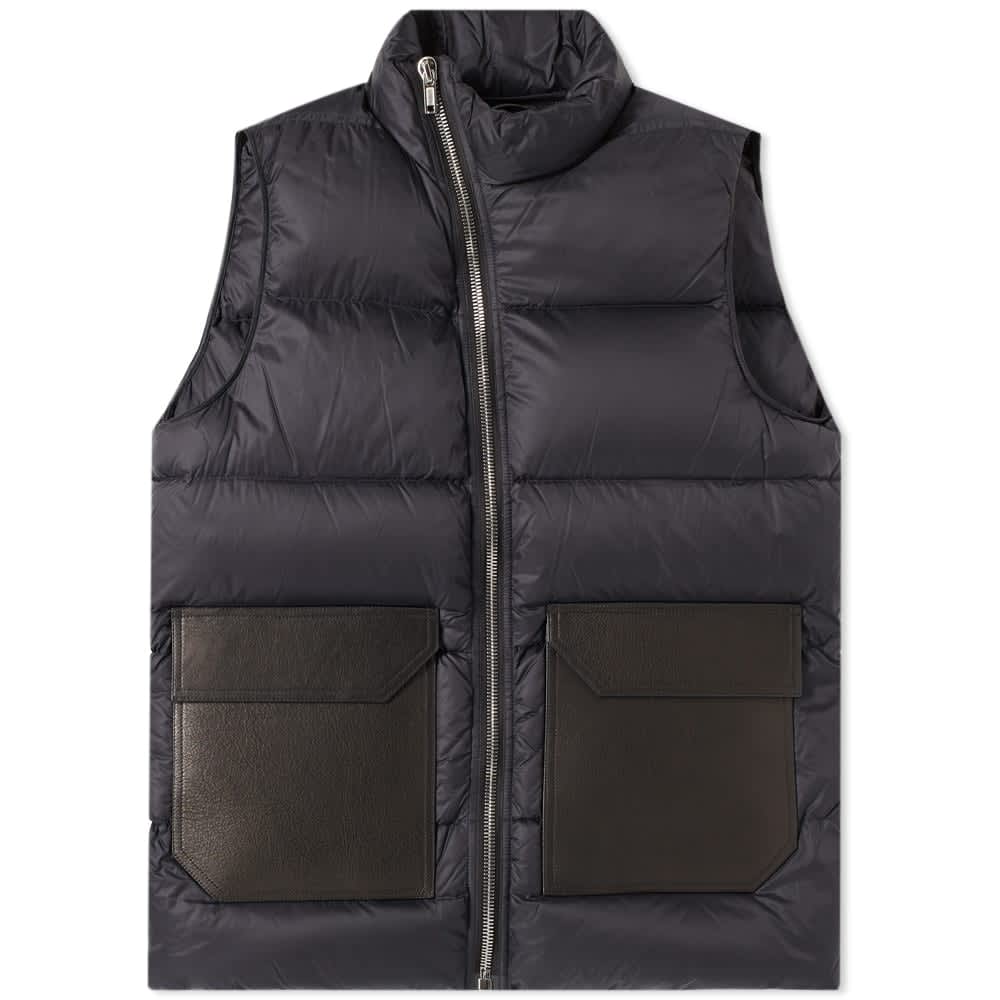 リックオーエンスフード付きオリーブグリーンレザーダウンベスト46