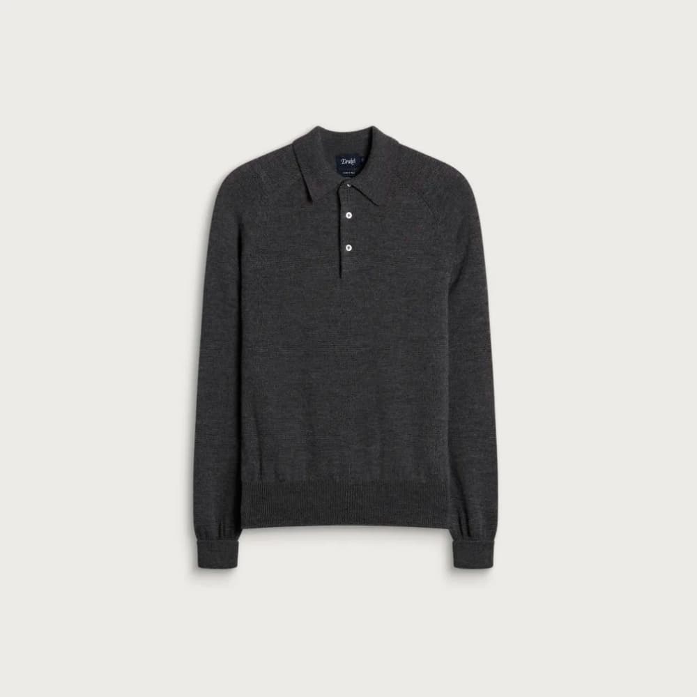 Drake's Long Sleeve Merino Wool Knitted Polo