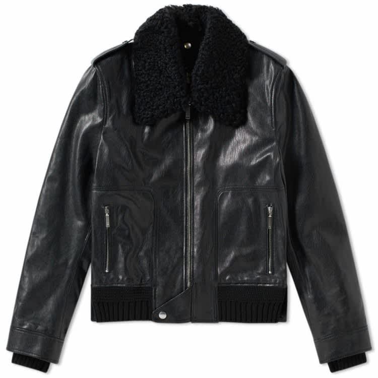 Shearling Collar Leather Jacket