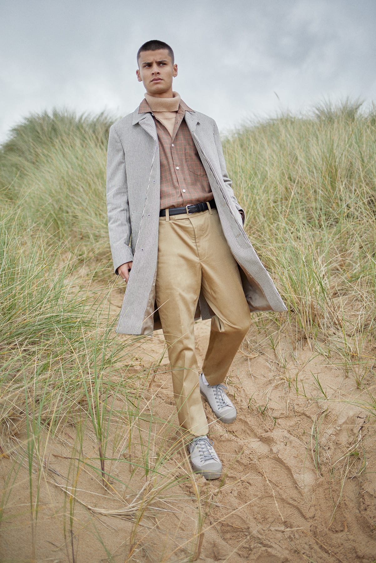 Harmony coat worn for Bare Minimum END. editorial at the beach