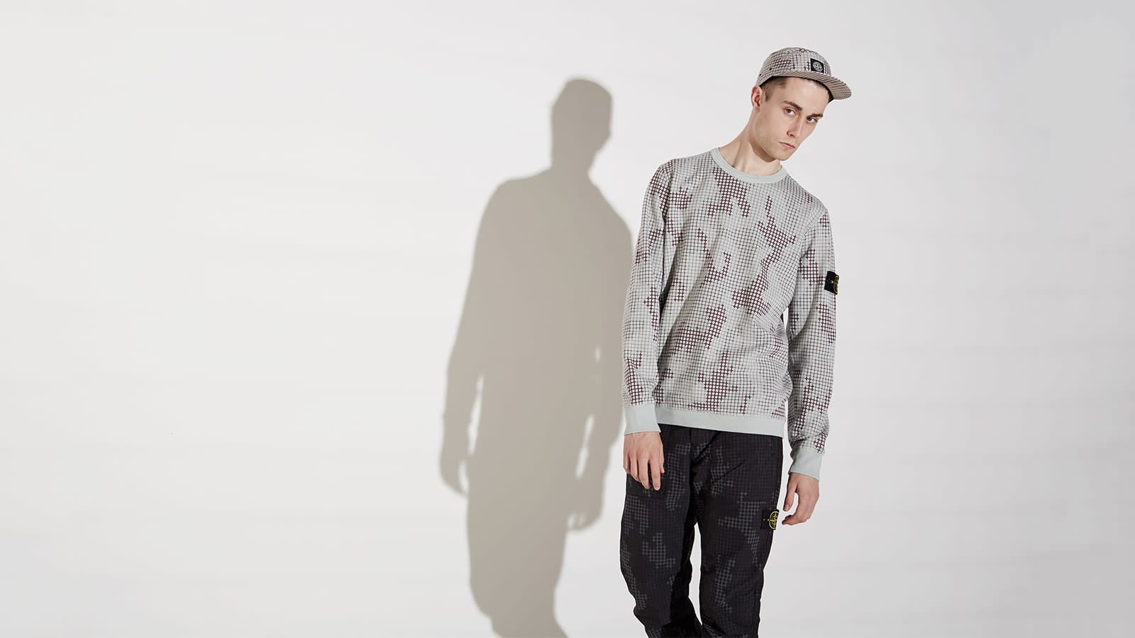 stone island grid camo pants