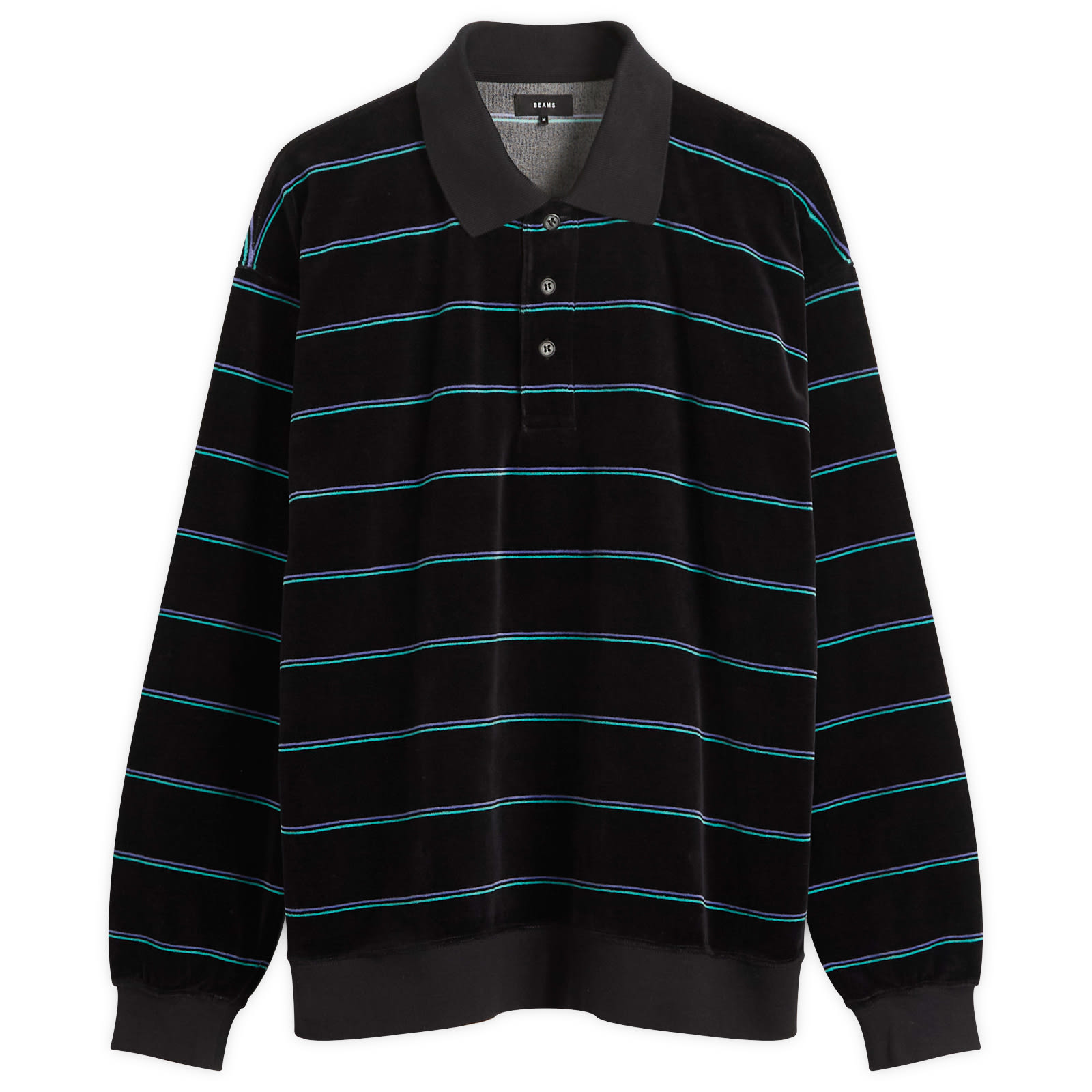 BEAMS Men’s Velour Border Stripe Polo Black