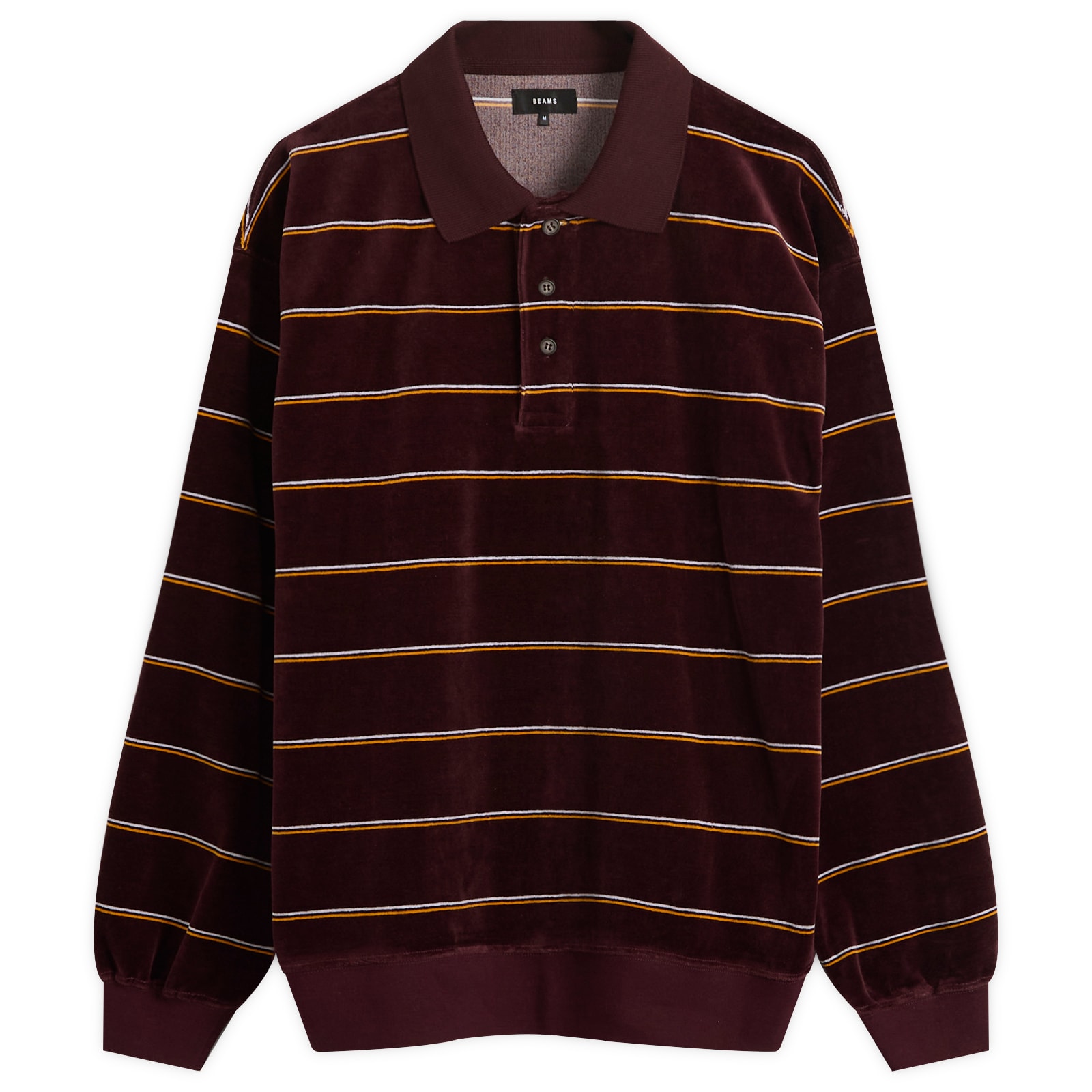 BEAMS Men’s Velour Border Stripe Polo Burgundy