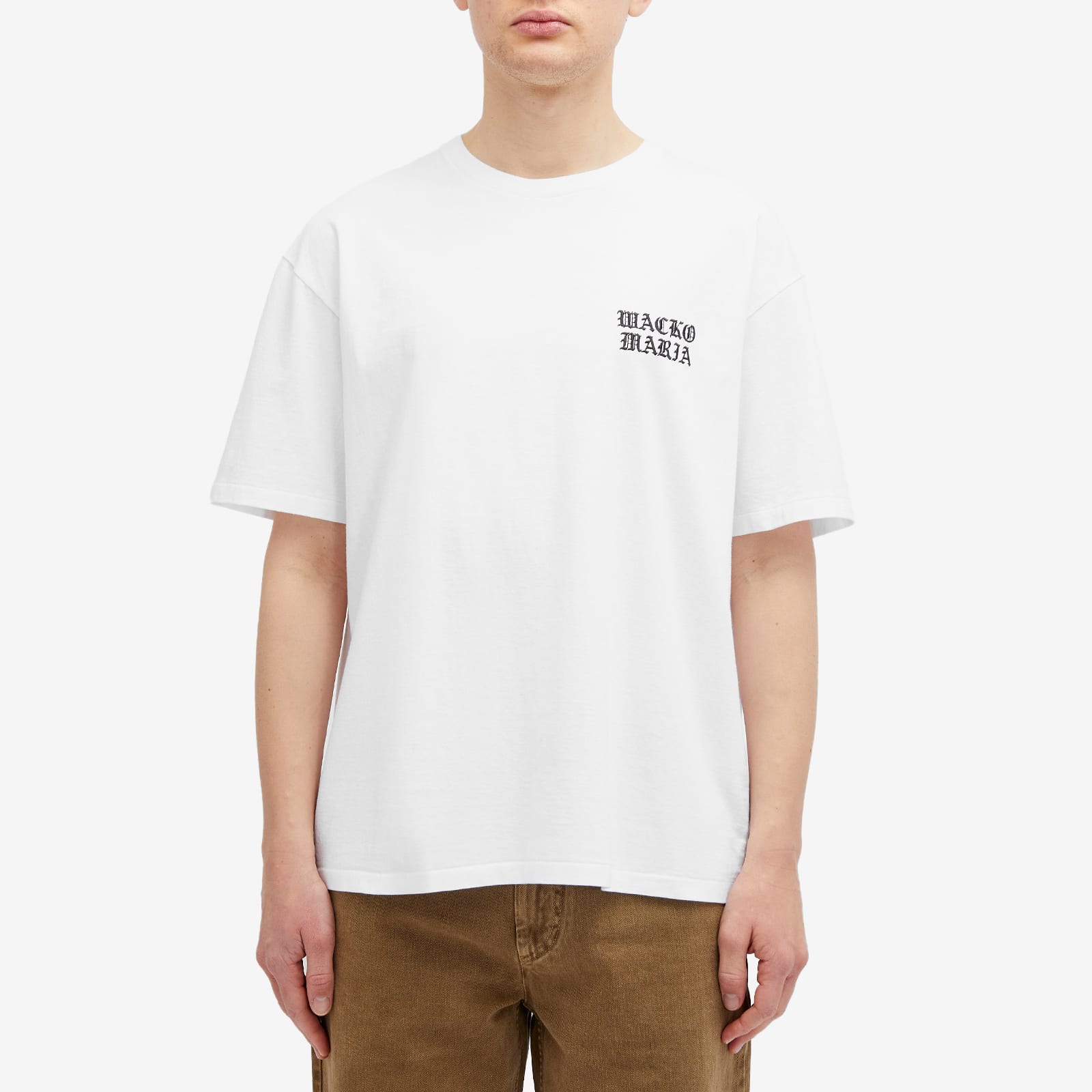 Wacko Maria Men's Washed Heavy Weight Gothic Logo T-Shirt White