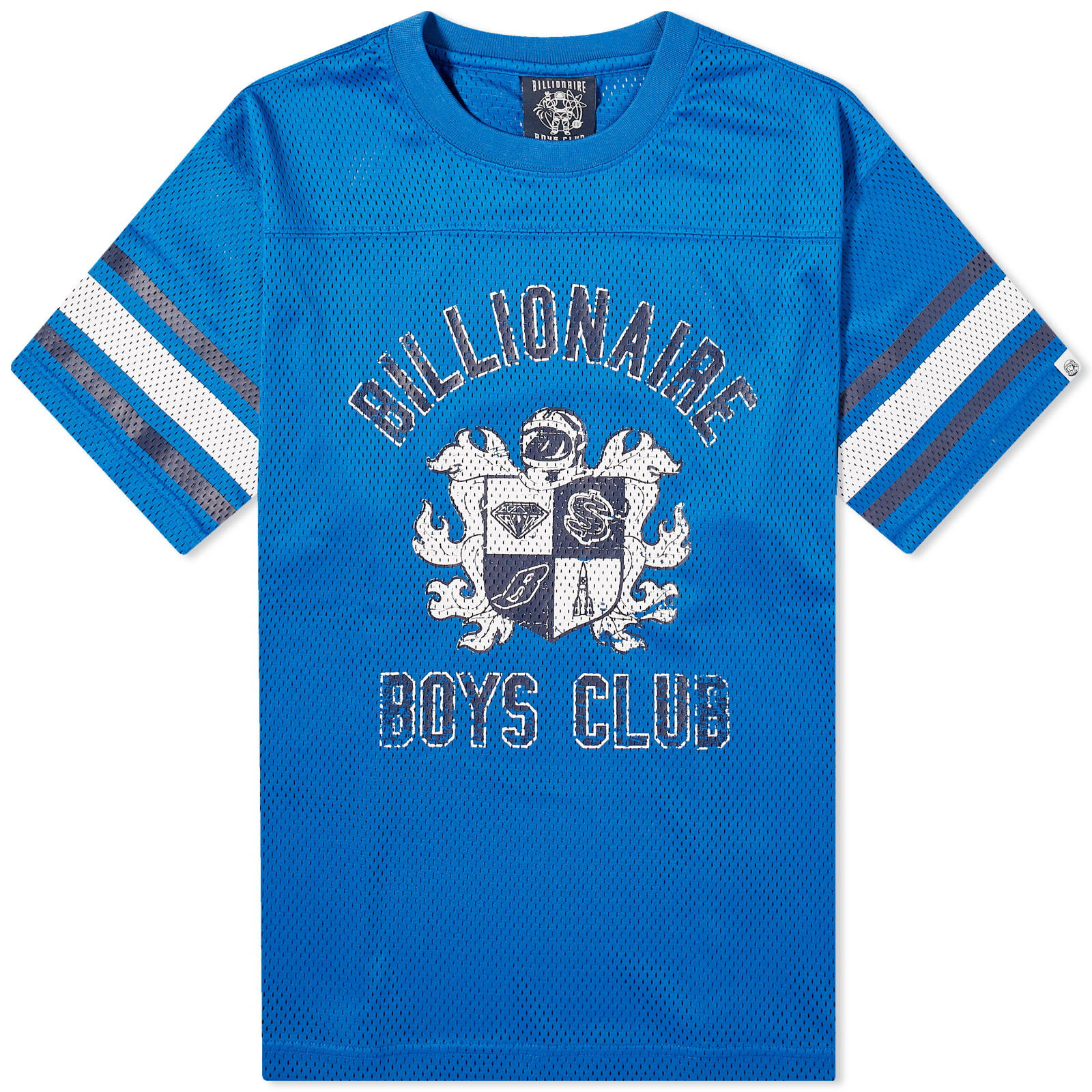 BillionaireBoysClubクレストロゴ メッシュフットボールT シャツ Billionaire Boys Club Crest Logo Mesh Football T-Shirt Blue