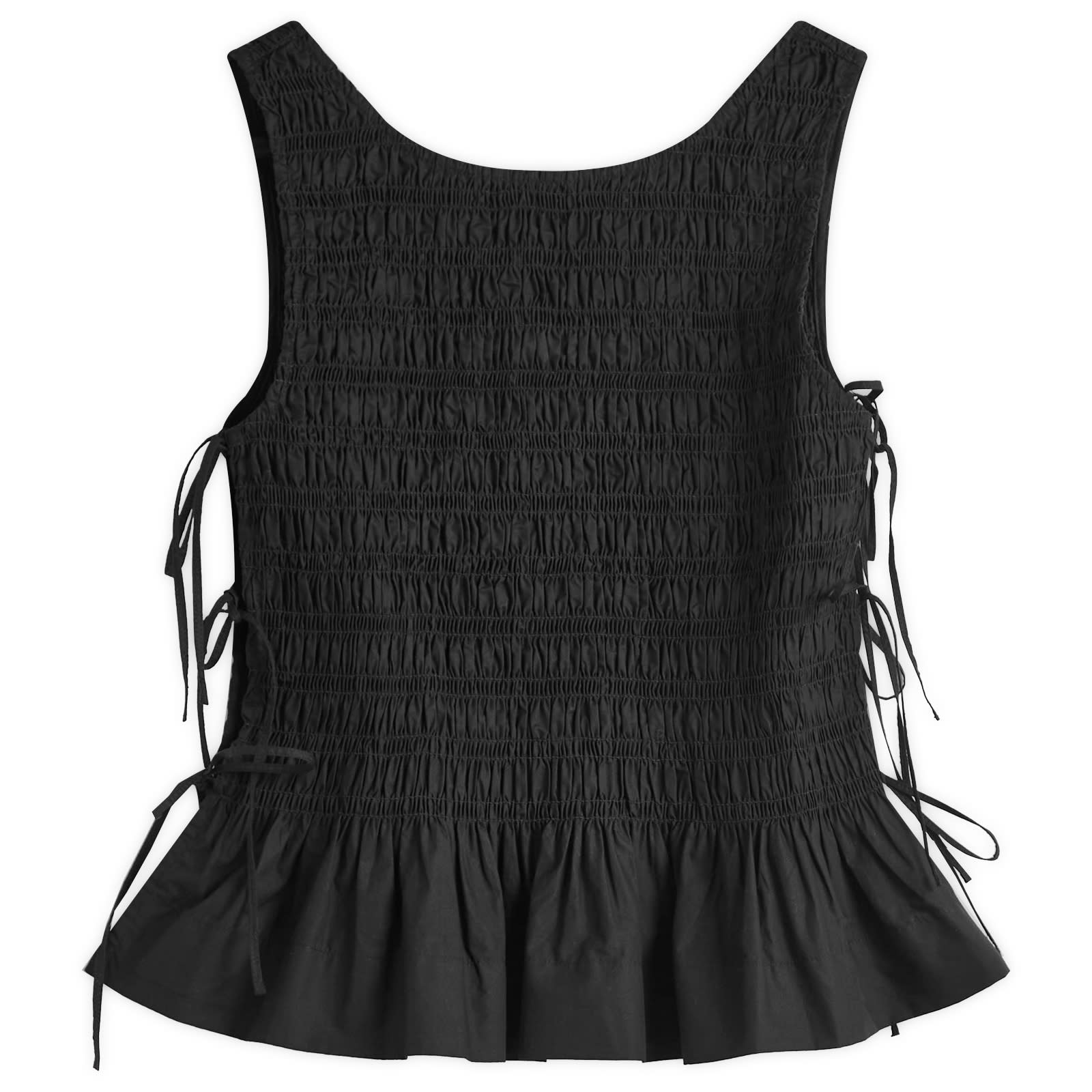 Ganni Women's Black Cotton Poplin Smock Tie String Top