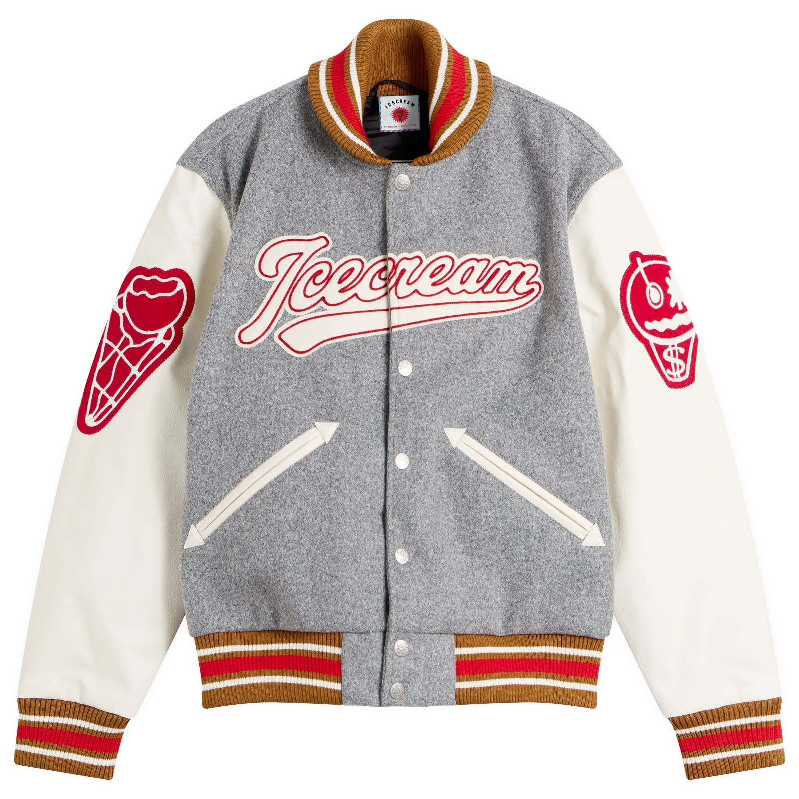 Ice Cream — ICECREAM Men's Waitress Varsity Jacket in Grey, Size Small