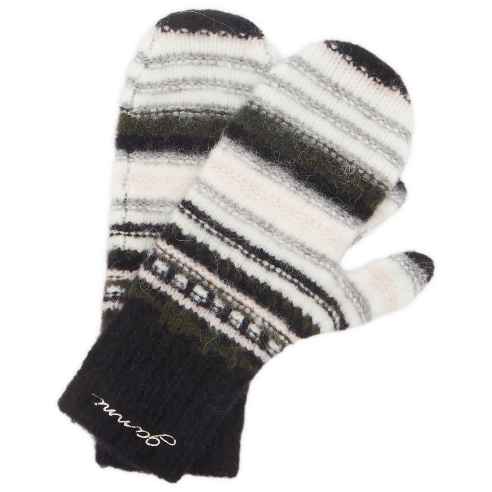 手袋 Ganni Women's Stripe Soft Wool Gloves Black A6315-099 Ganni Striped Soft Wool Mittens Black | END. (AU)
