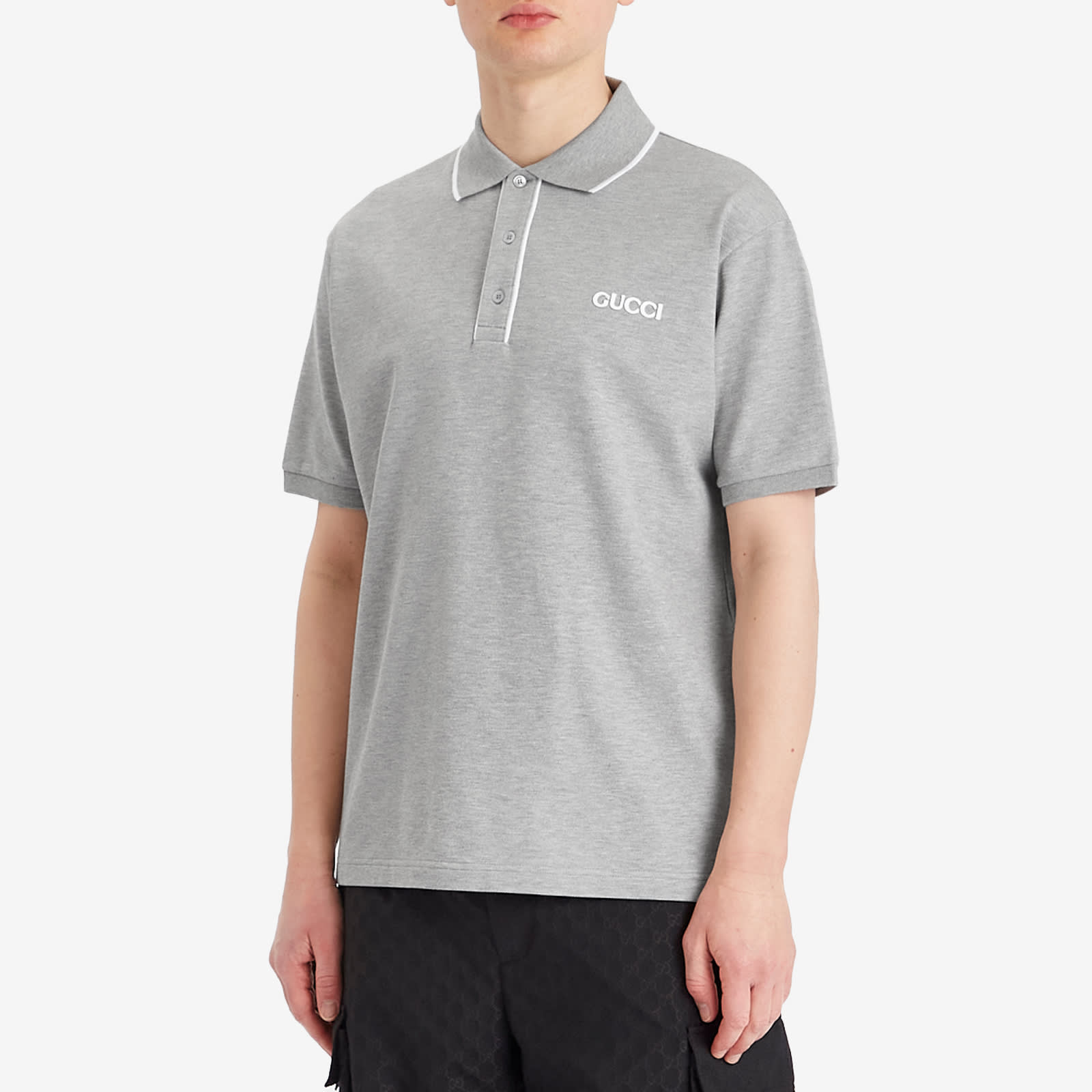Gucci Men's Stretch Cotton Short Sleeve Polo Shirt Grey Melange