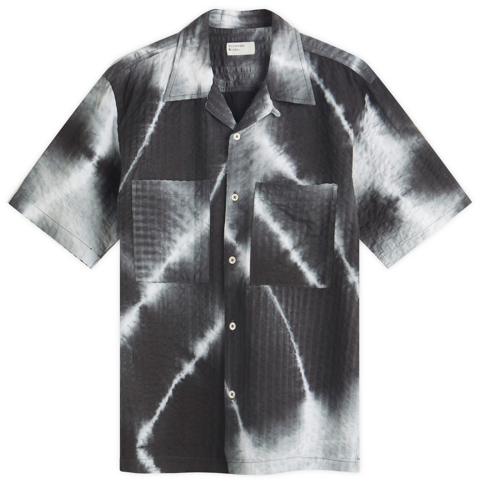 Universal Works Men’s Tie Dye Seersucker Camp Shirt Charcoal
