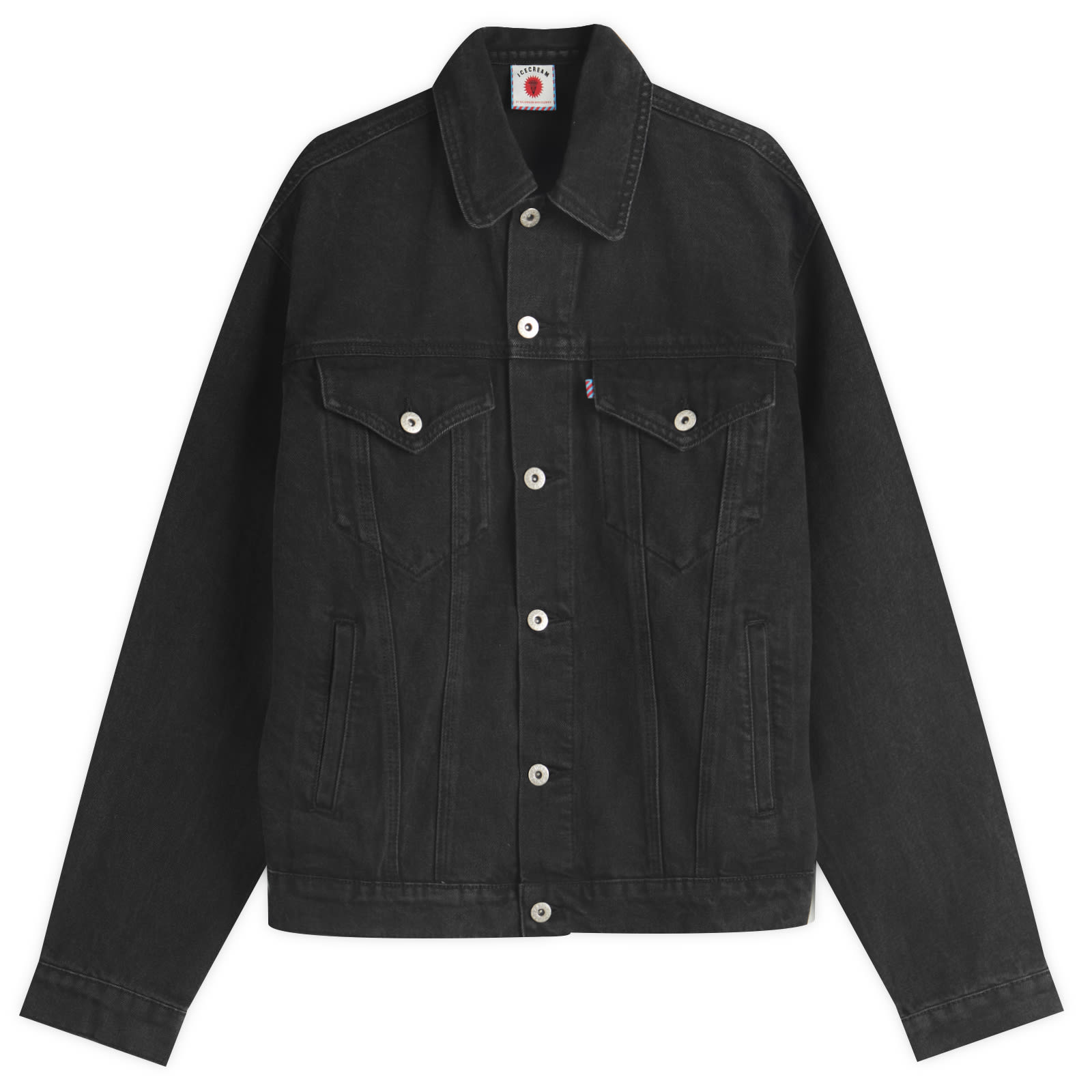 Icecream Men's Black Denim Running Dog Denim Trucker Jacket