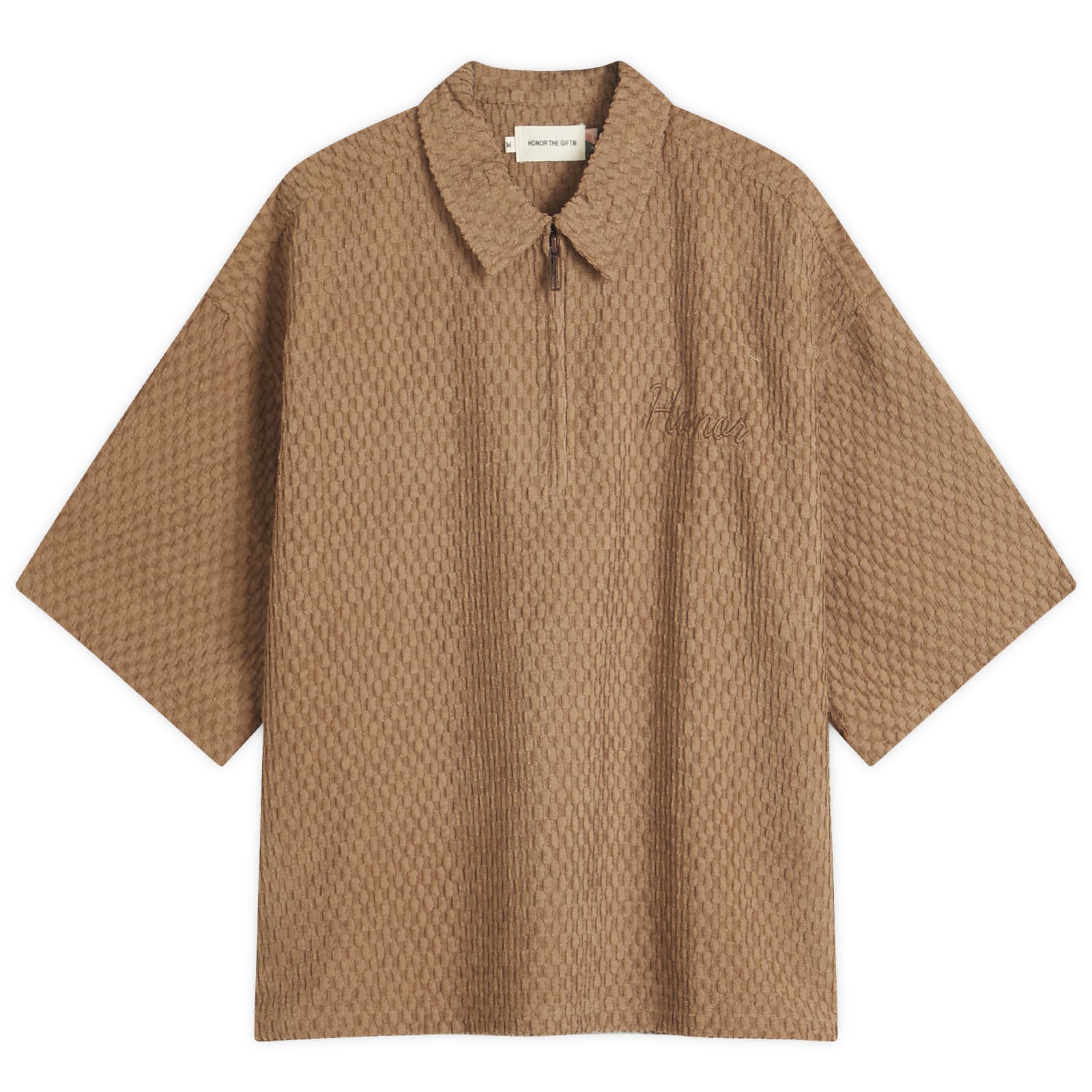 Honor The Gift Textured Knit Zip Polo Brown END. (ES)