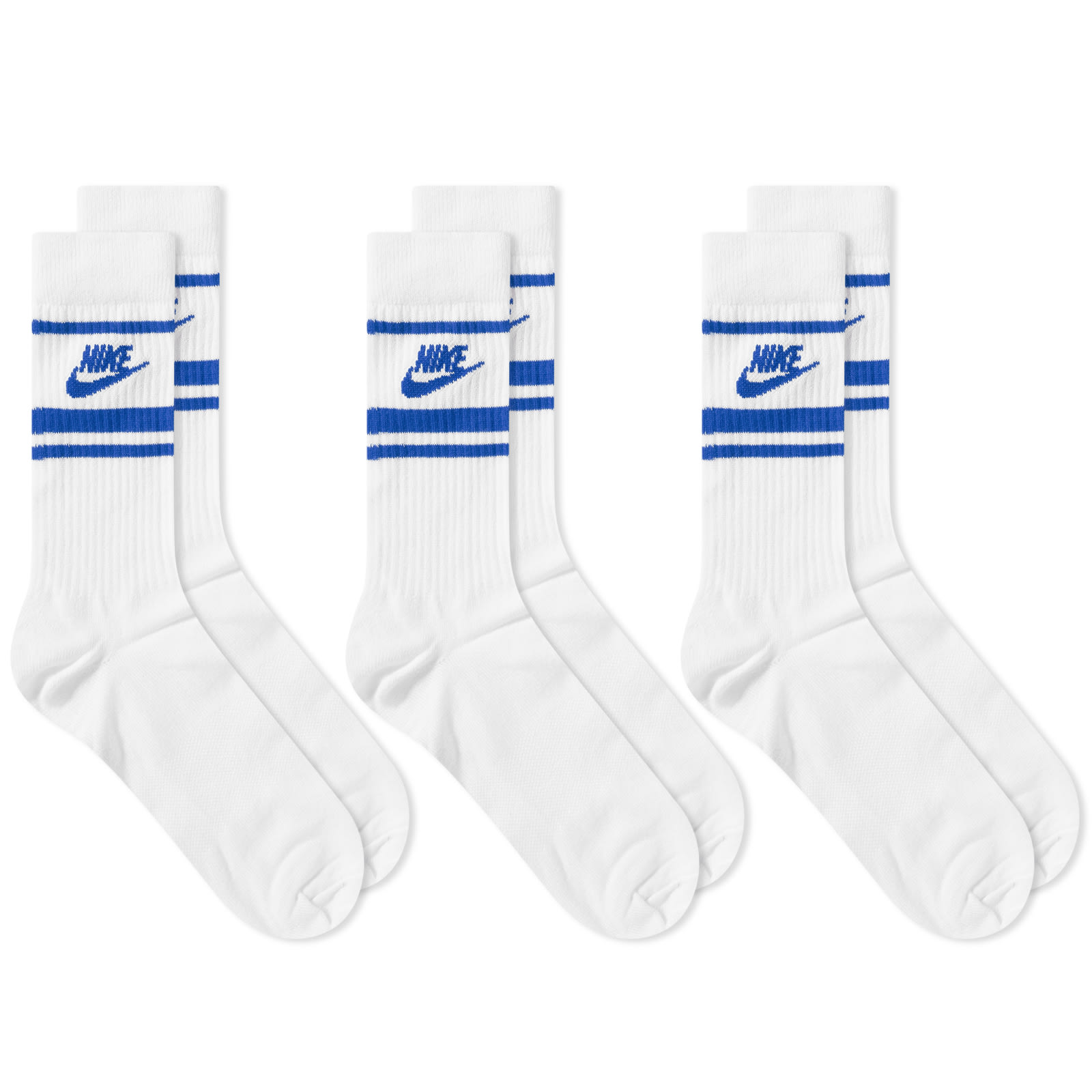 Nike Sportswear Essential Sock 3 Pack White & Game Royal END.