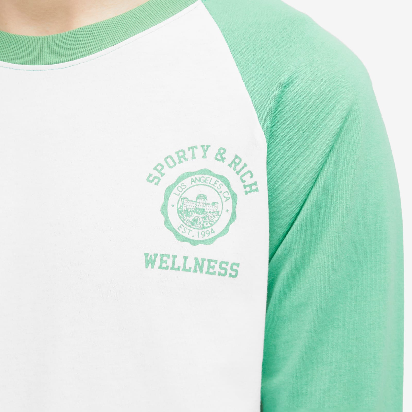 Sporty & Rich Emblem Baseball T-Shirt White - Curated Menswear