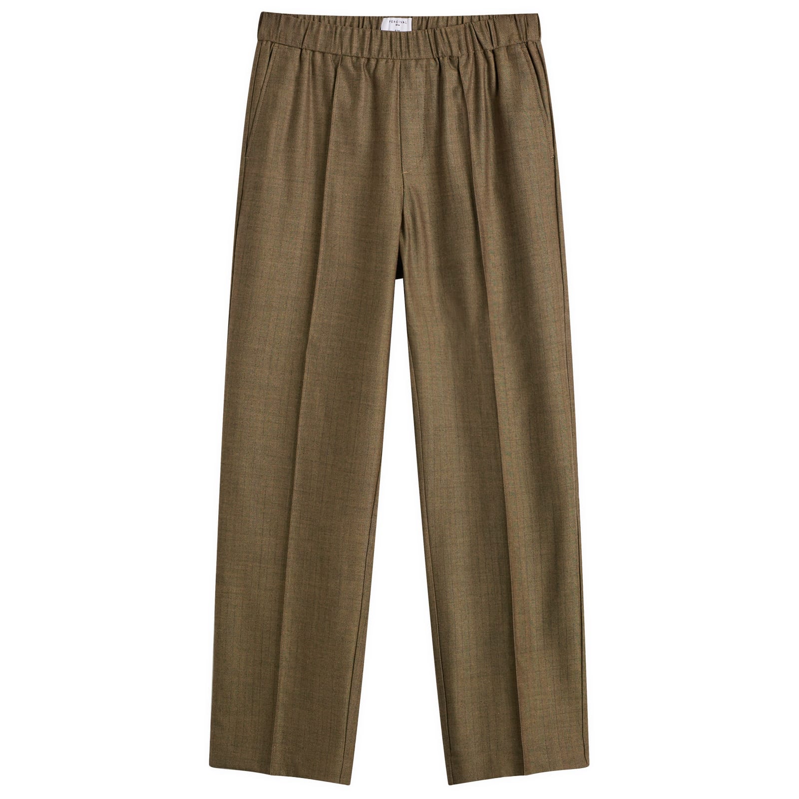 Percival Men’s Grounds Herringbone Wool Relaxed Trousers Oak