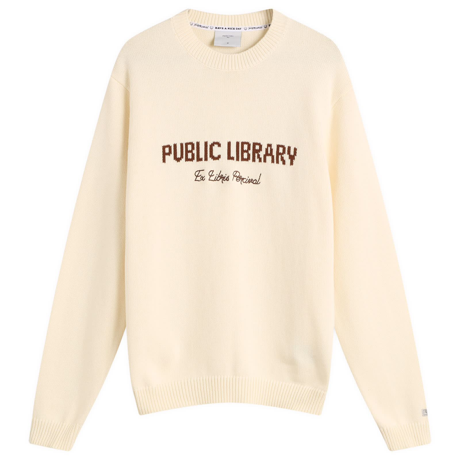 Percival Men’s Public Library Knitted Crew Jumper Ecru