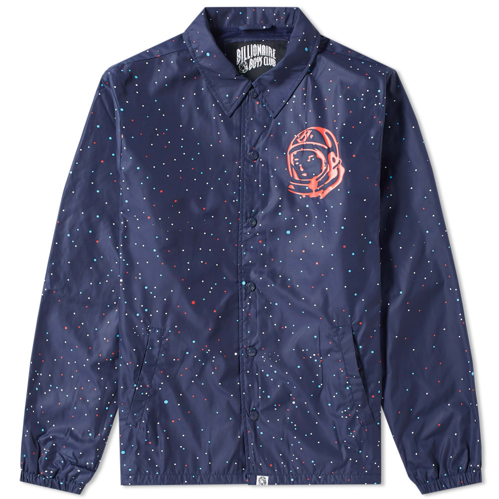 Influences from space have always played a part in the DNA of Billionaire Boys Club, the creative collaboration of Japanese designer Nigo and music producer Pharrell Williams, and it’s not hard to see the interstellar vibe of this Galaxy Coach Jacket with its flecked appearance. Branded with screen-printed graphics in the brand’s signature astronaut motif and arch logo, the jacket is finished with a classic collar, elasticated cuffs and an adjustable drawcord waist.

100% Polyester
Branded Press Stud Closure
Elasticated Cuffs
Adjustable Drawcord Waist
Helmet Print to Chest
Large Logo Print to Reverse
Astronaut Tab to Hem