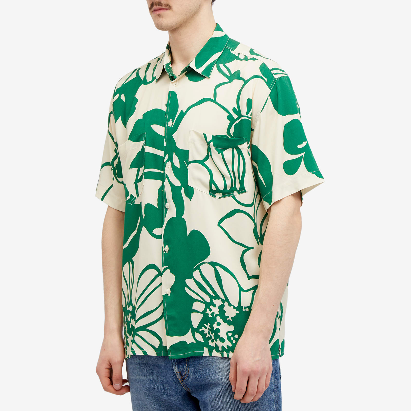 YMC Mitchum Short Sleeve Shirt Ecru Green END ymc-mitchum-short-sleeve-shirt-ecru-green-end