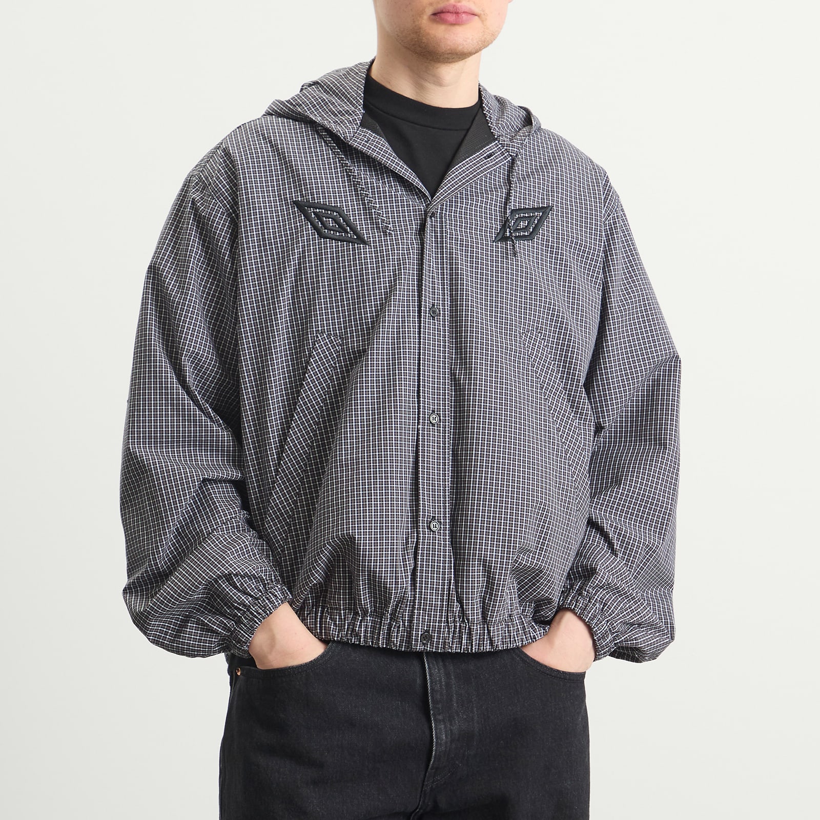 Umbro by Slam Jam Men's Gingham Masked Hooded Shirt Jacket Coffee