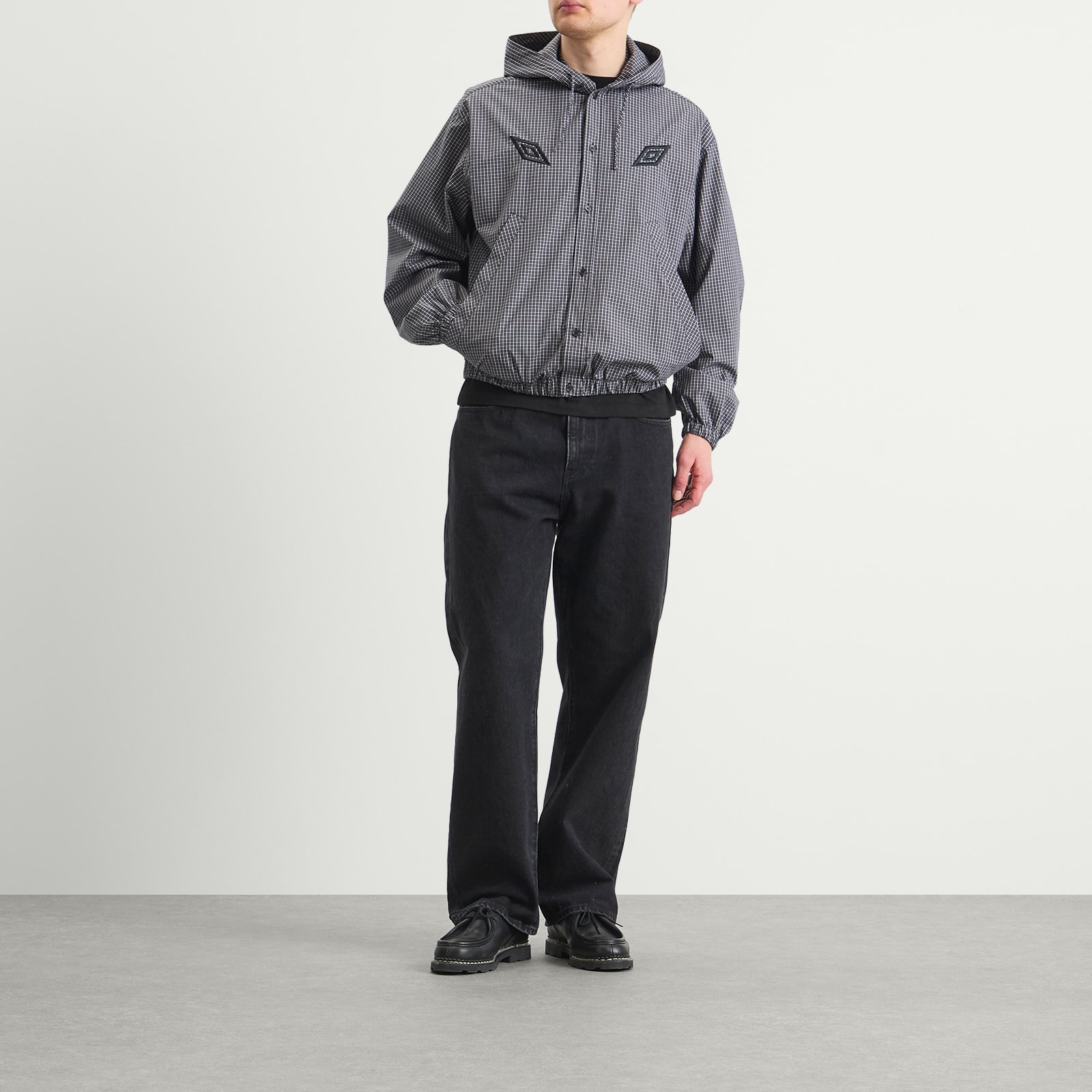 Umbro by Slam Jam Men's Gingham Masked Hooded Shirt Jacket Coffee