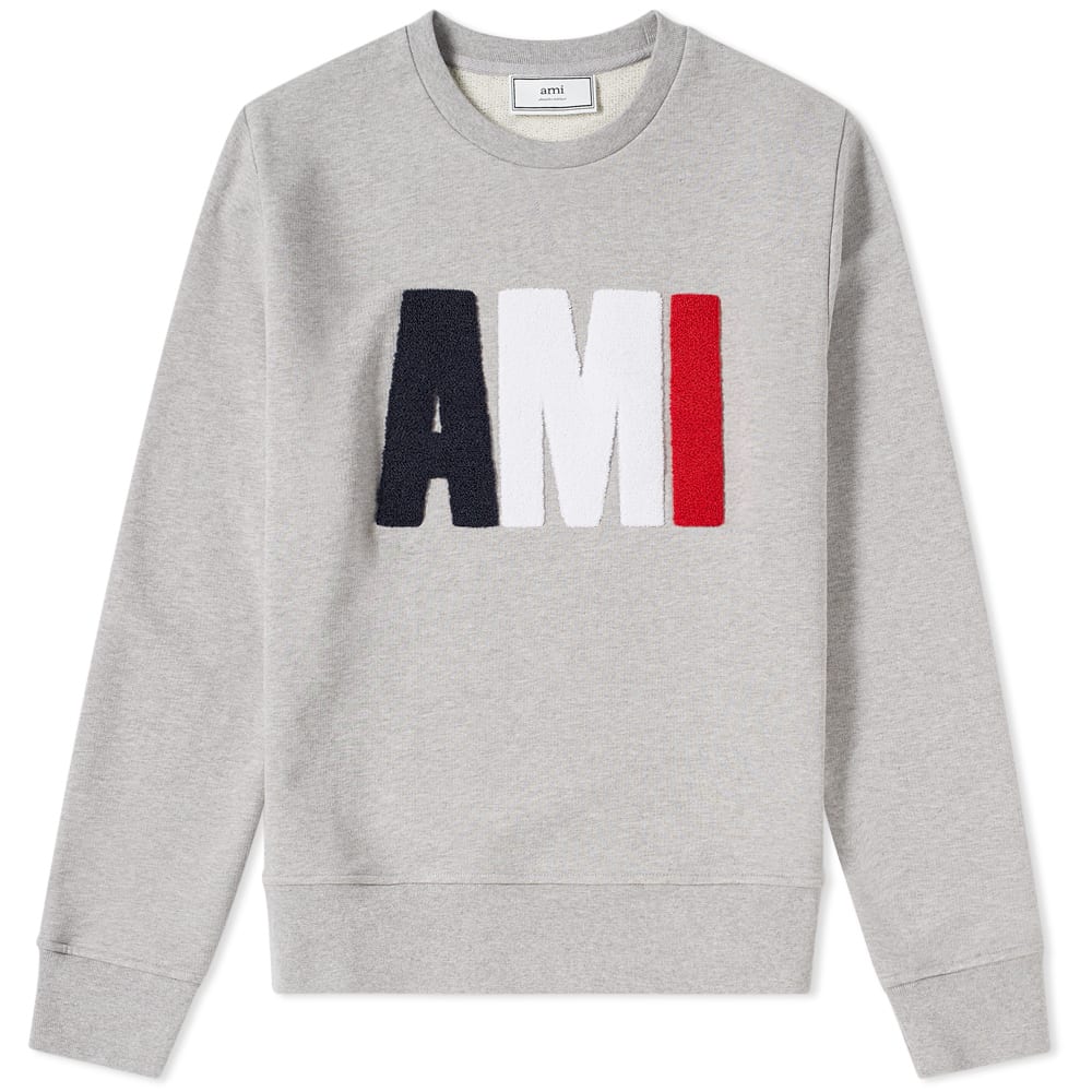 AMI Tricolour Classic Crew Sweat Grey Marl | END.