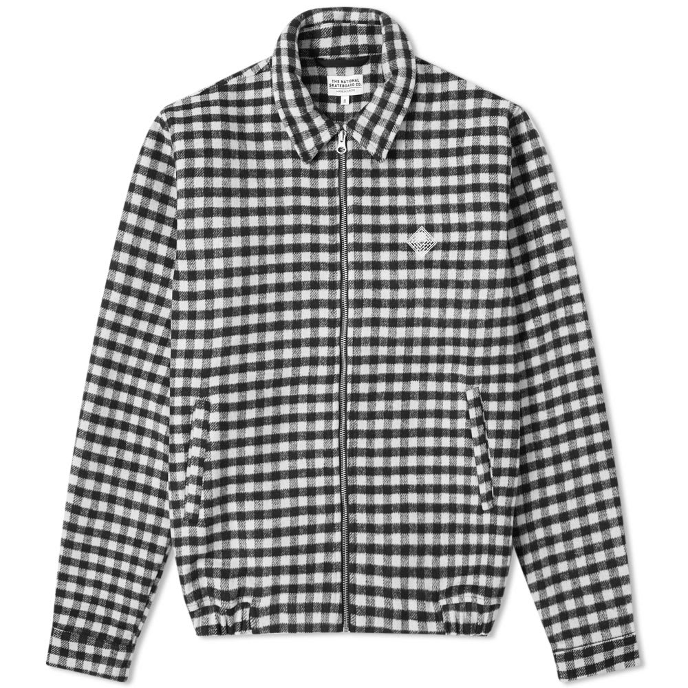 A must-have for those colder skating days, this checked take on the Harrington jacket arrives from Leeds-based brand The National Skateboard Co.. Constructed from a woolly blend and lined with a polyester interior, the authentic style is designed to keep you warm and snug whilst looking stylish. A perfect throw-on-and-go layer, refresh your skate attire with this monochromatic piece. 
 
50% Wool, 50% Polyester 
Zip Closure 
2 Side Entry Pockets 
Embroidered Branding 
Elasticated Hem