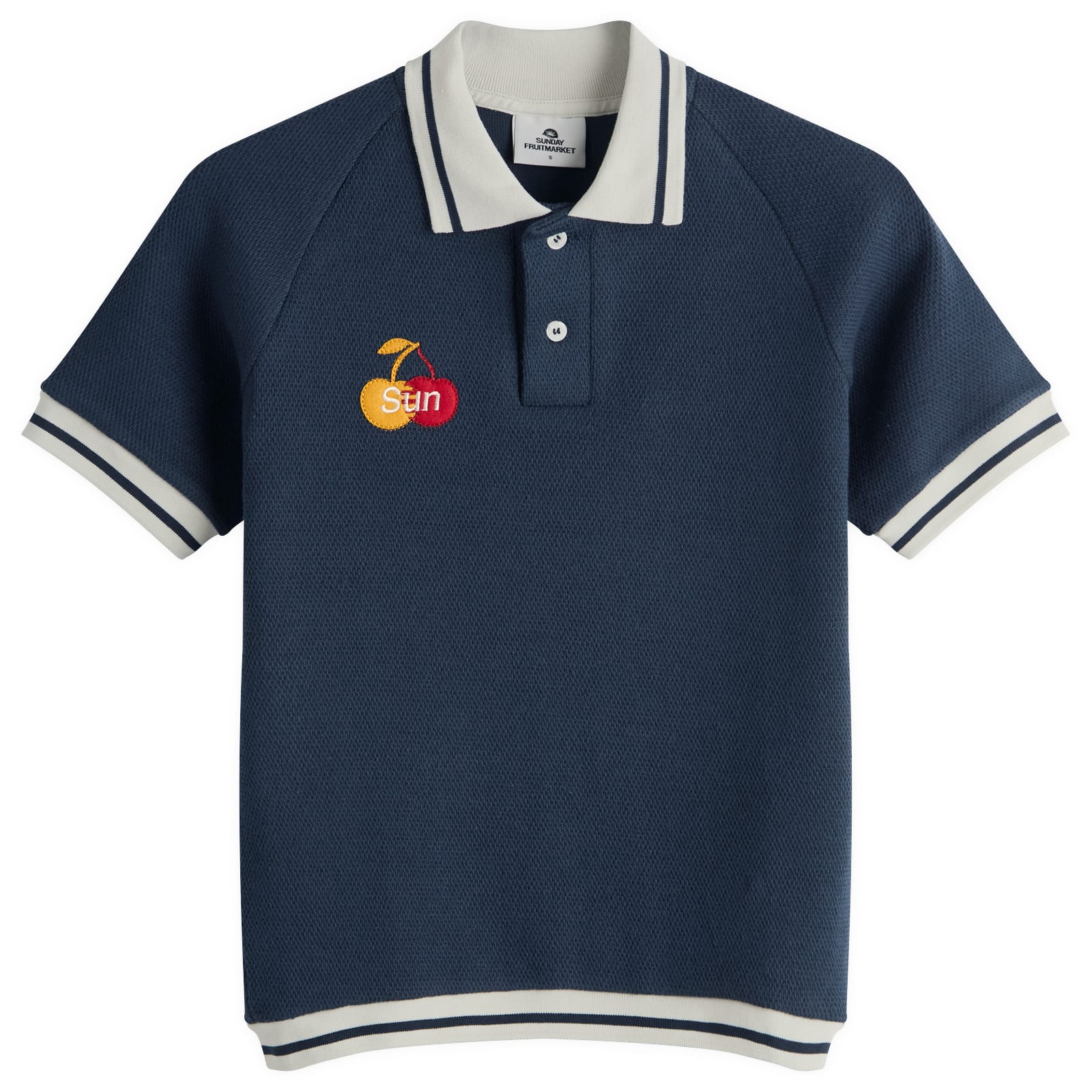 SUNDAYFRUITMARKET Cherry Waffle Collar T-Shirt Navy | END. (US)