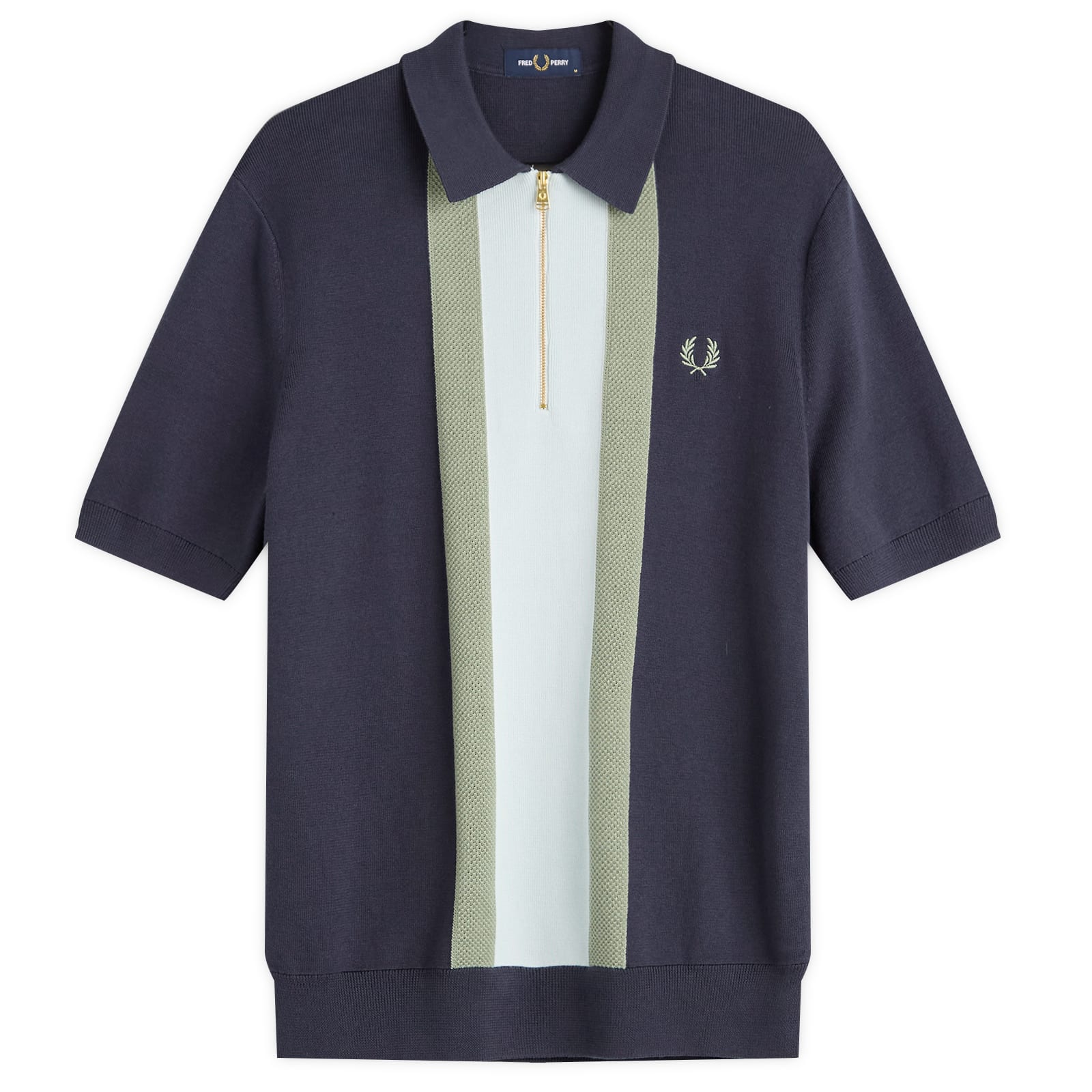 Fred Perry Men's Textured Stripe Knitted Zip Polo Shirt Dark