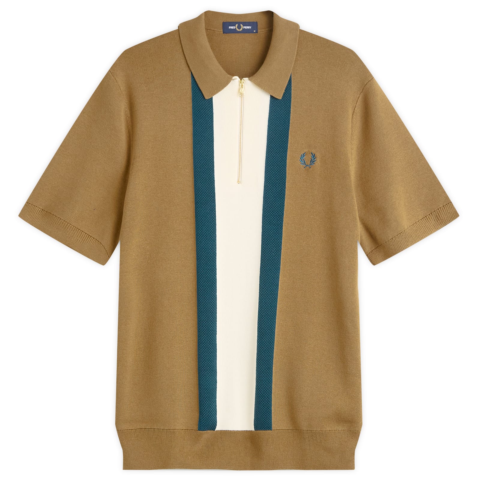Fred Perry Textured Stripe Knitted Zip Polo Shirt Shaded