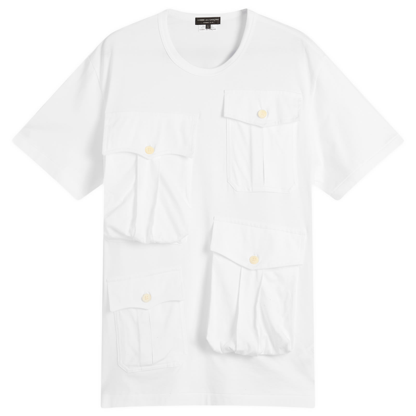 Comme des Garçons Homme Plus Men's Multi Pocket T-Shirt in White, Size Medium