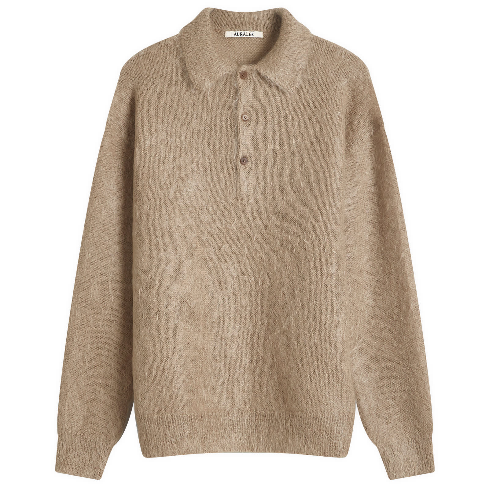 【AURALEE】KID MOHAIR KNIT POLO - BEIGE Auralee Brushed Super Kid Mohair Knit Polo | Beige | Canoe Club
