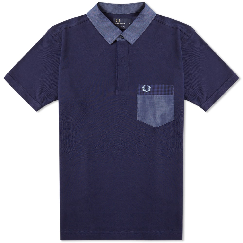 Fred Perry Woven Collar Trim Polo Carbon Blue | END. (US)