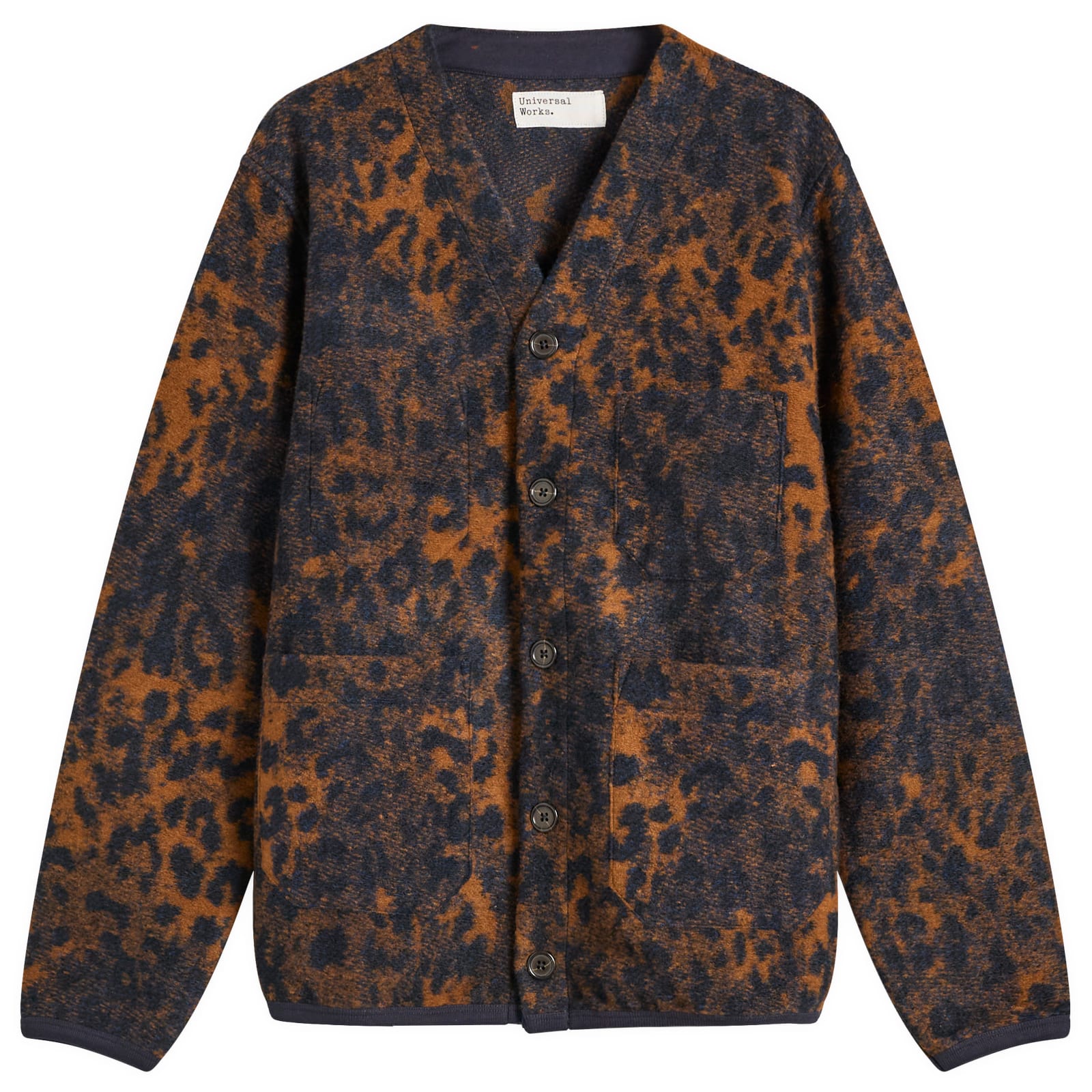 Universal Works Men's Dark Navy/Brown Night Leopard Cardigan