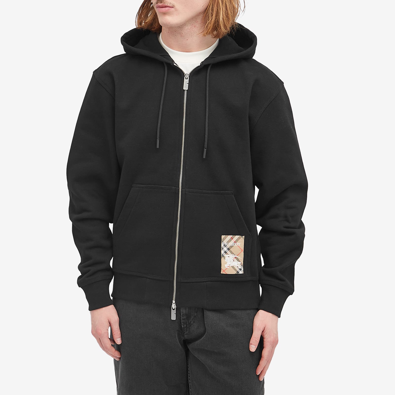 Burberry Men's Check Label Zip Hoodie Black | 8102276-A1189