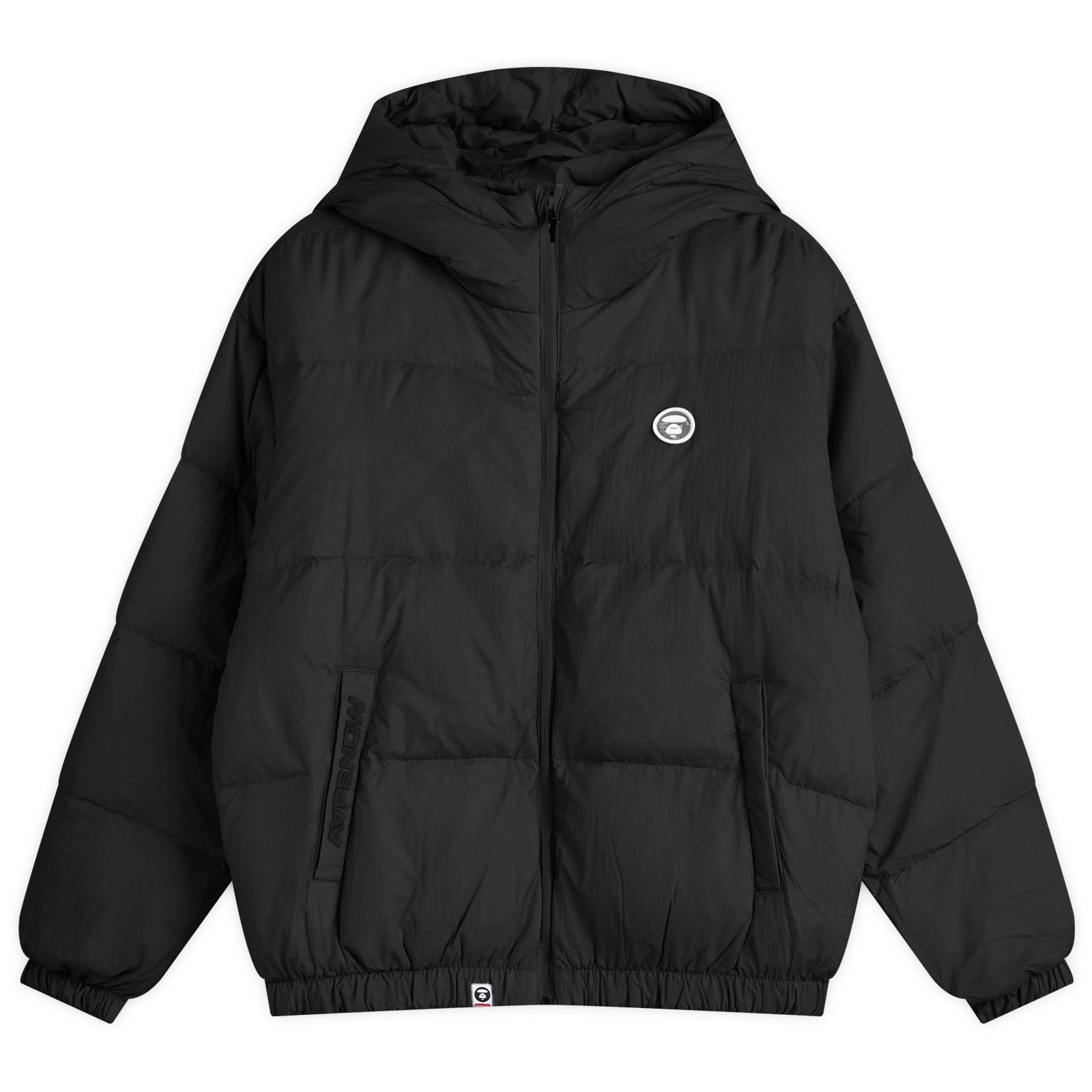 AAPE Now Camo Badge Hooded Down Jacket Black - Curated Menswear