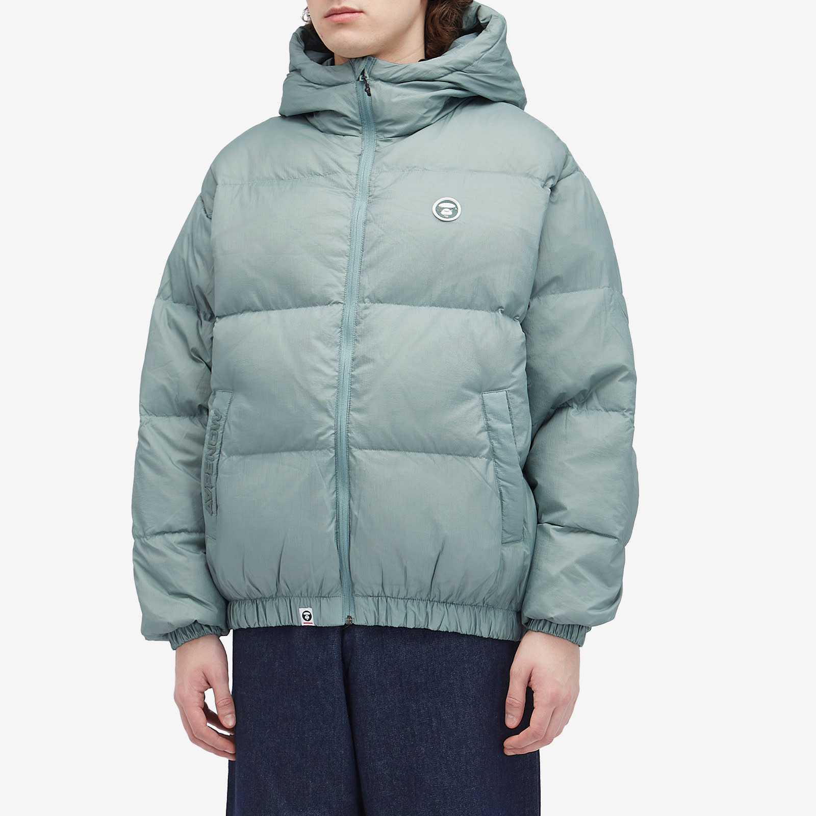 AAPE Now Camo Badge Hooded Down Jacket Green - Curated Menswear