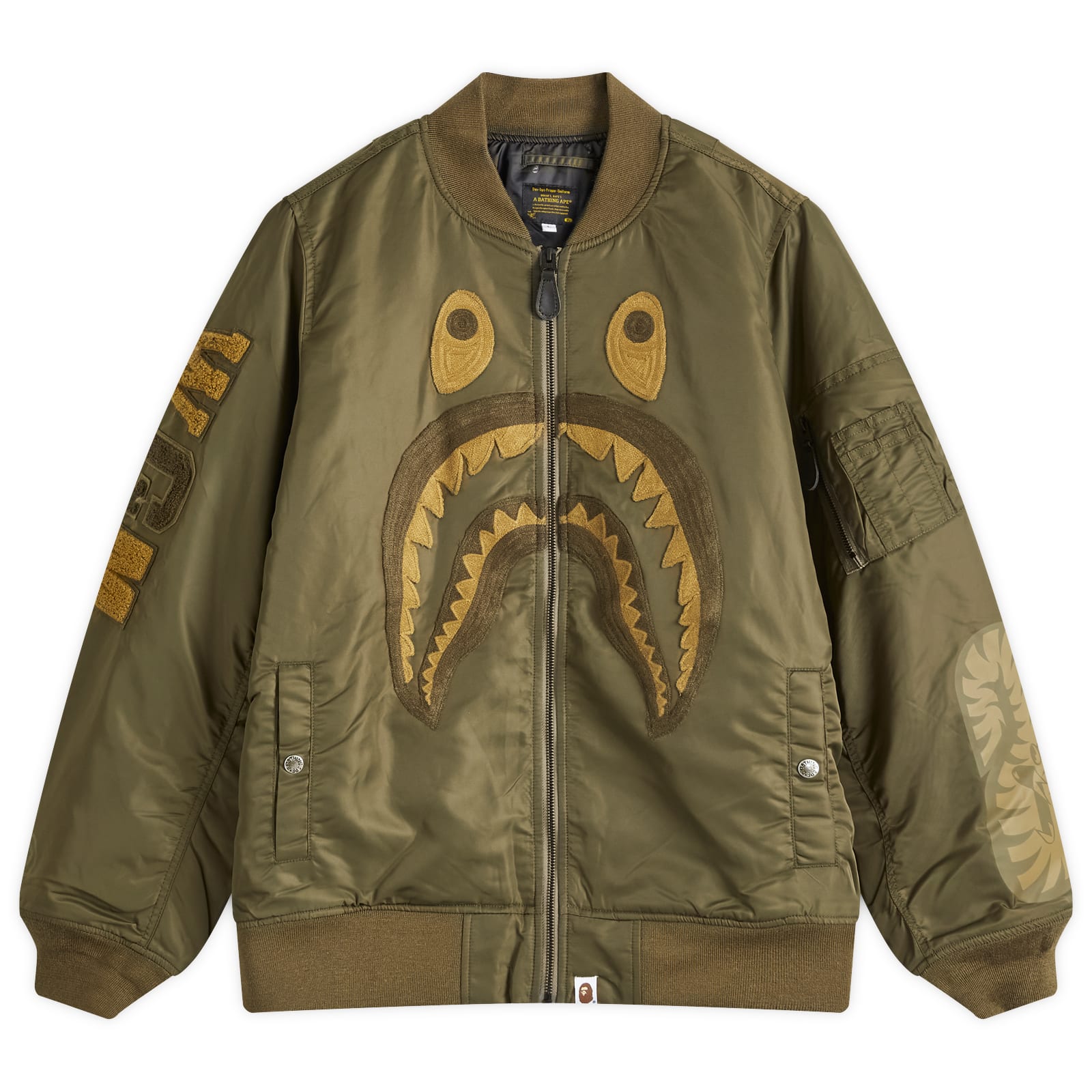 A Bathing Ape Men's Shark MA-1 Jacket Olive - Curated Menswear