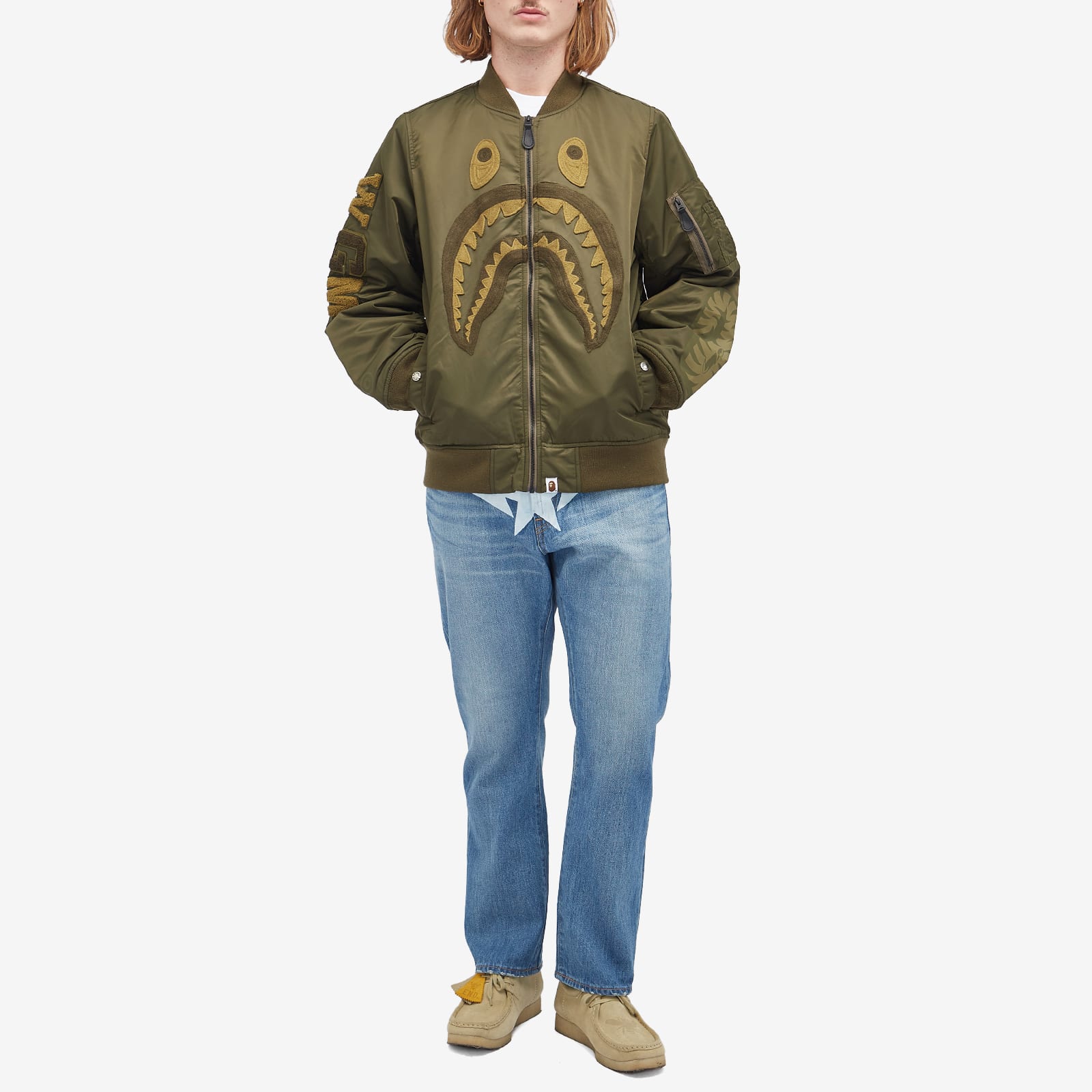 A Bathing Ape Men's Shark MA-1 Jacket Olive - Curated Menswear