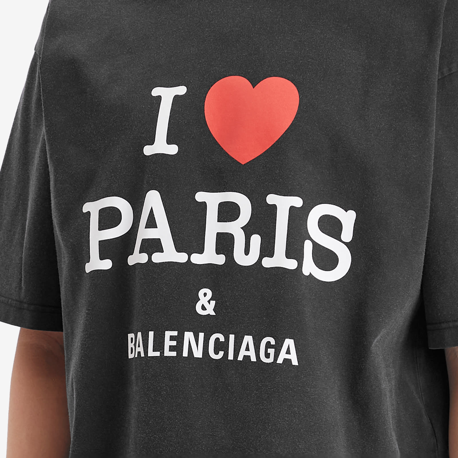 Balenciaga Men's I Heart Paris Medium Fit Faded Wash T-Shirt Faded