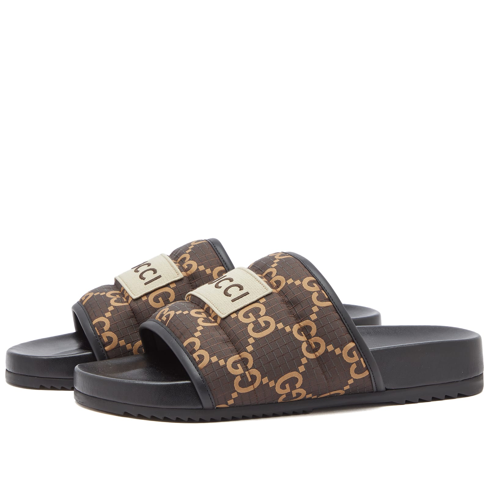 Gucci Men's GG Logo Ripstop Slide Ebony Beige - 771466-FACTE-8644